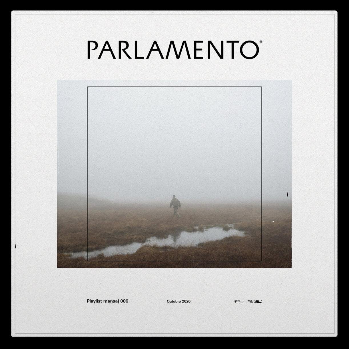 Banner titled PARLAMENTO featuring a lone figure walking in a foggy, open landscape.