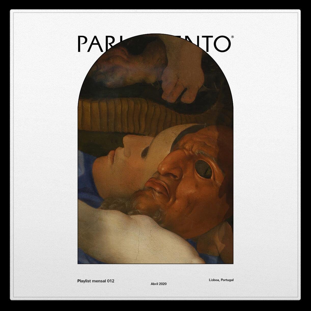 A close-up of a surreal artwork depicting two figures.