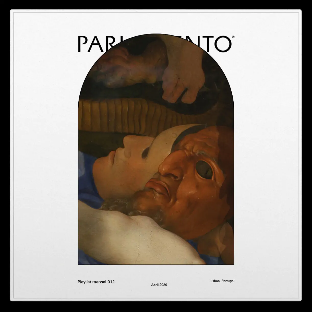 A close-up of a surreal artwork depicting two figures.