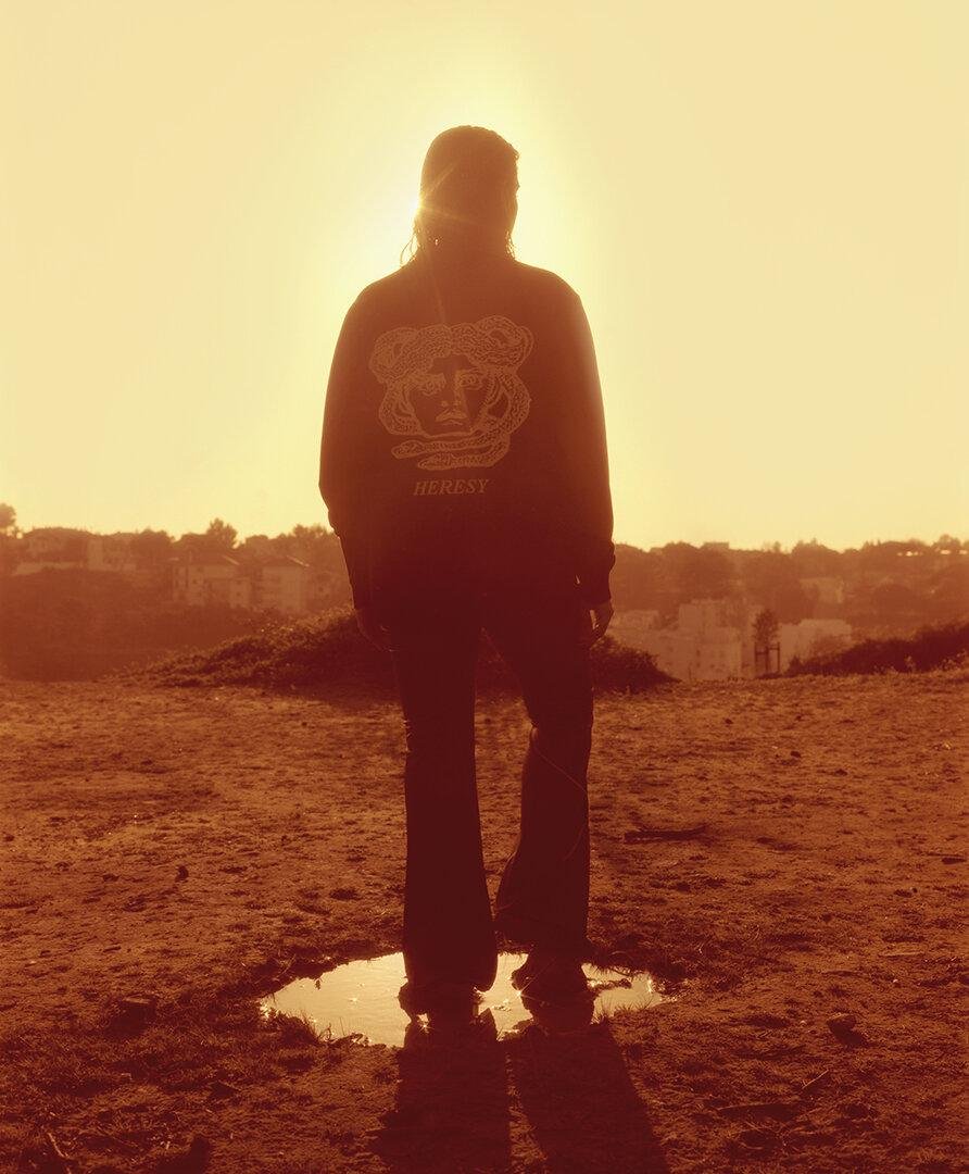 Heresy sweatshirt from behind for Visual Installment 5