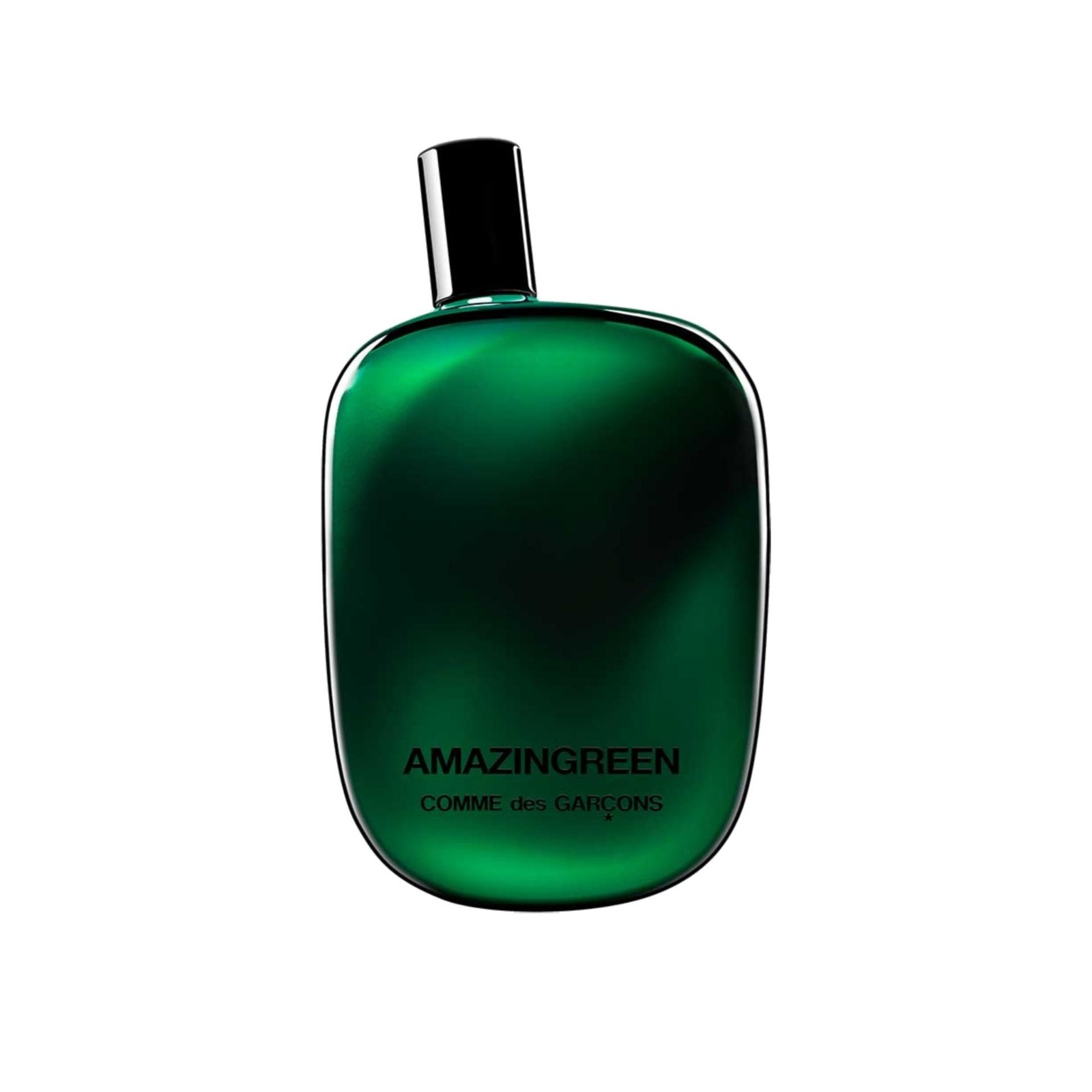 Comme des Garçons Amazingreen bottle over a white background.