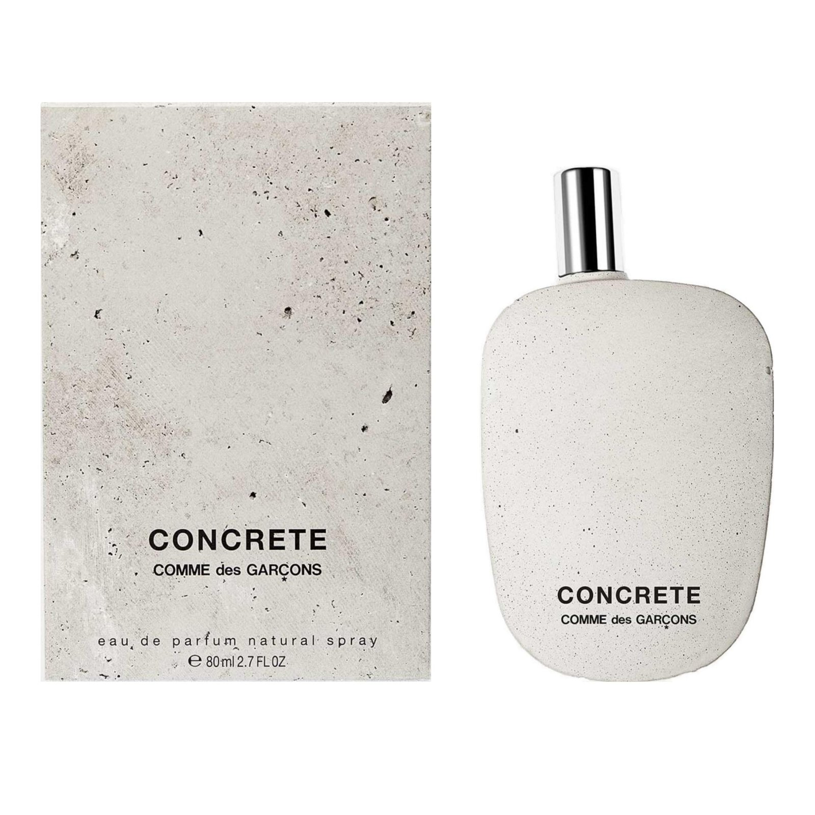 Comme des Garçons Concrete bottle and its box.