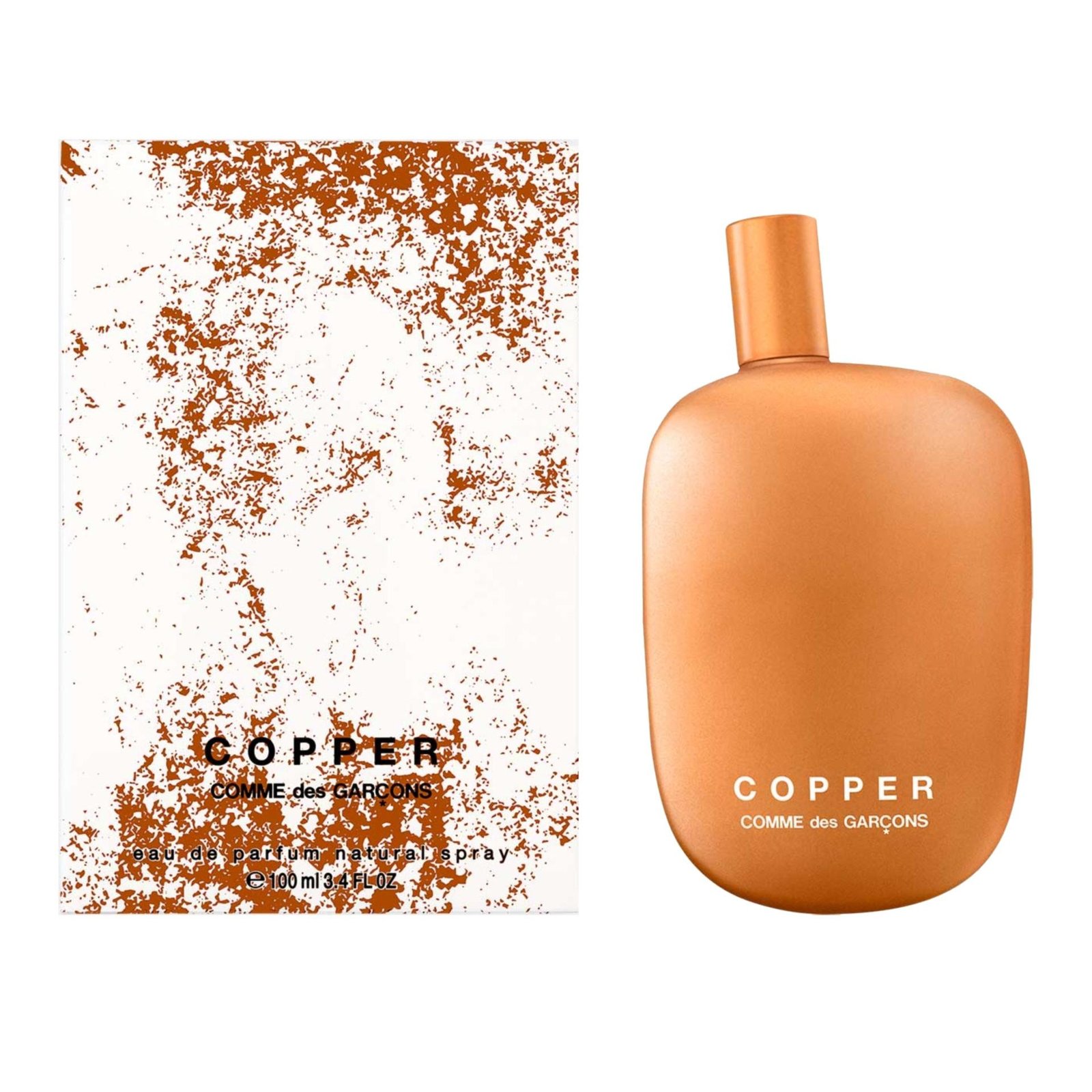 Comme des Garçons Copper bottle and its box.