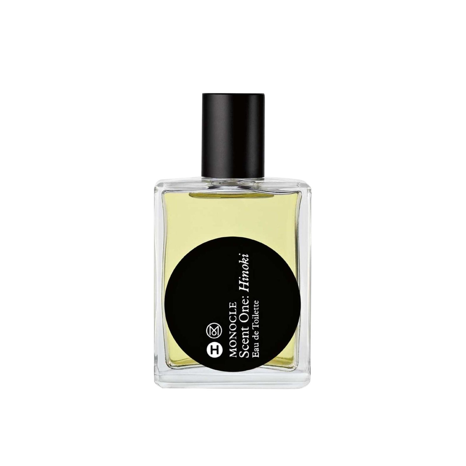 Comme des Garçons Monocle Scent One: Hinoki bottle over a white background.