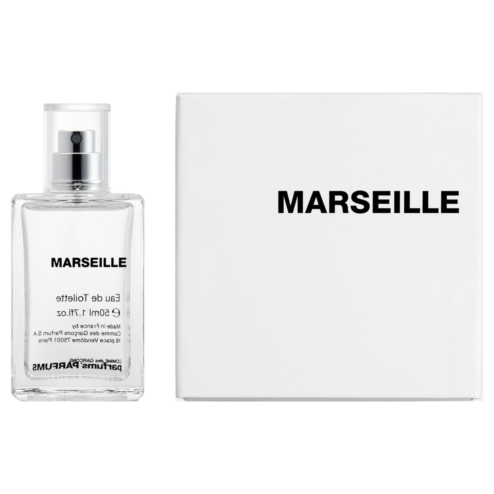 Comme des Garçons Marseille bottle and its box.