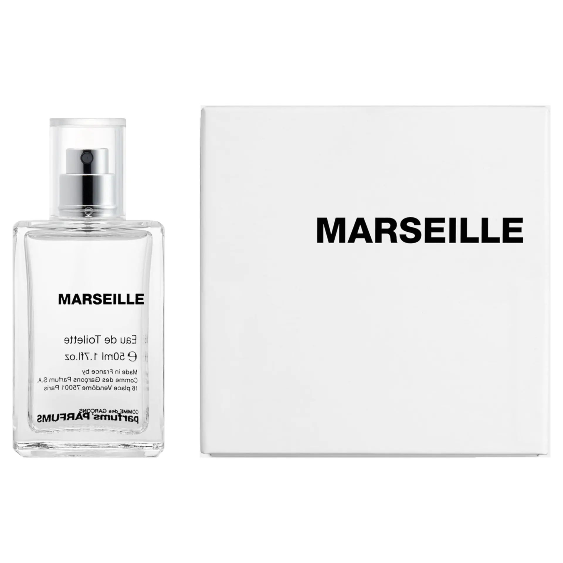 Comme des Garçons Marseille bottle and its box.