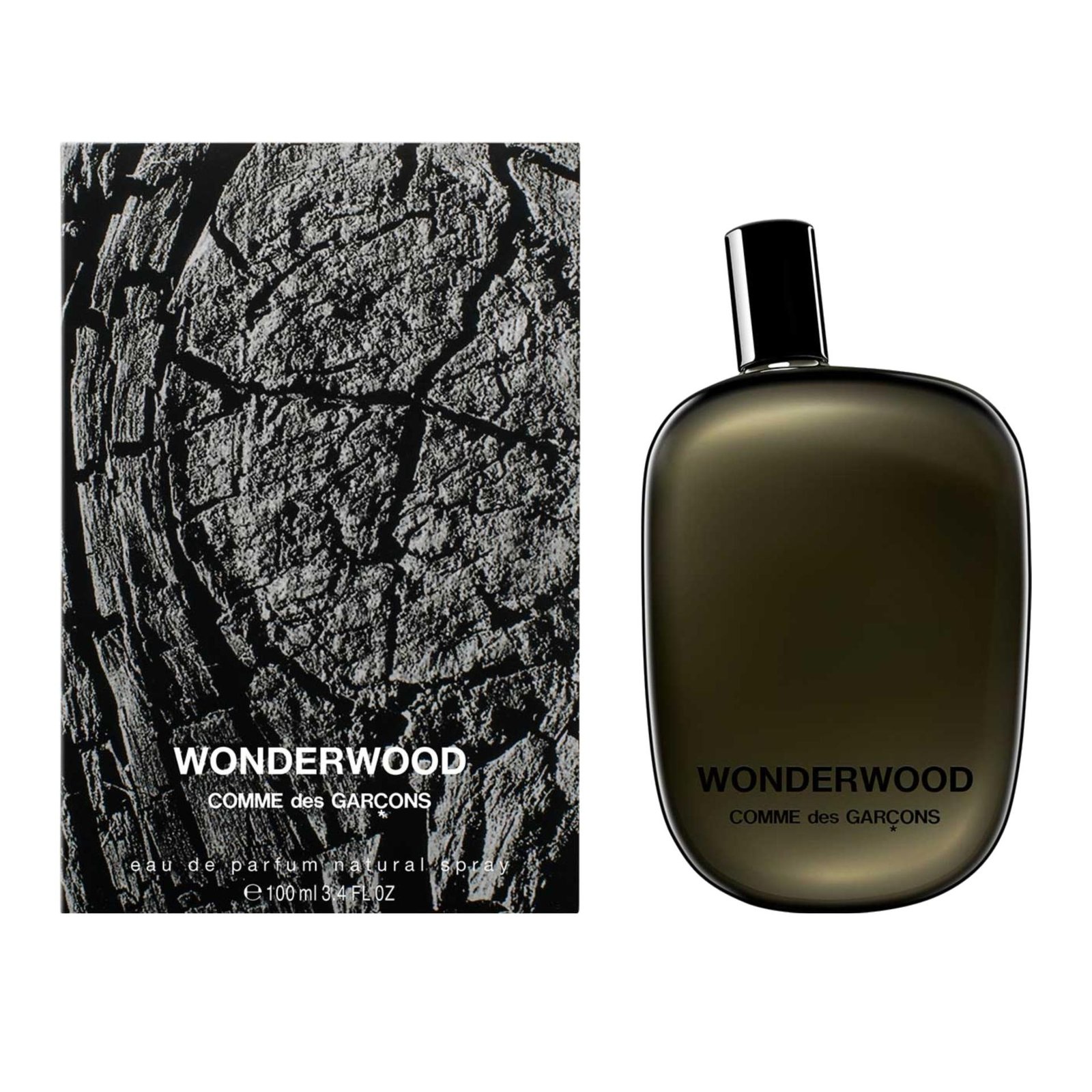 Comme des Garçons Wonderwood bottle and its box.