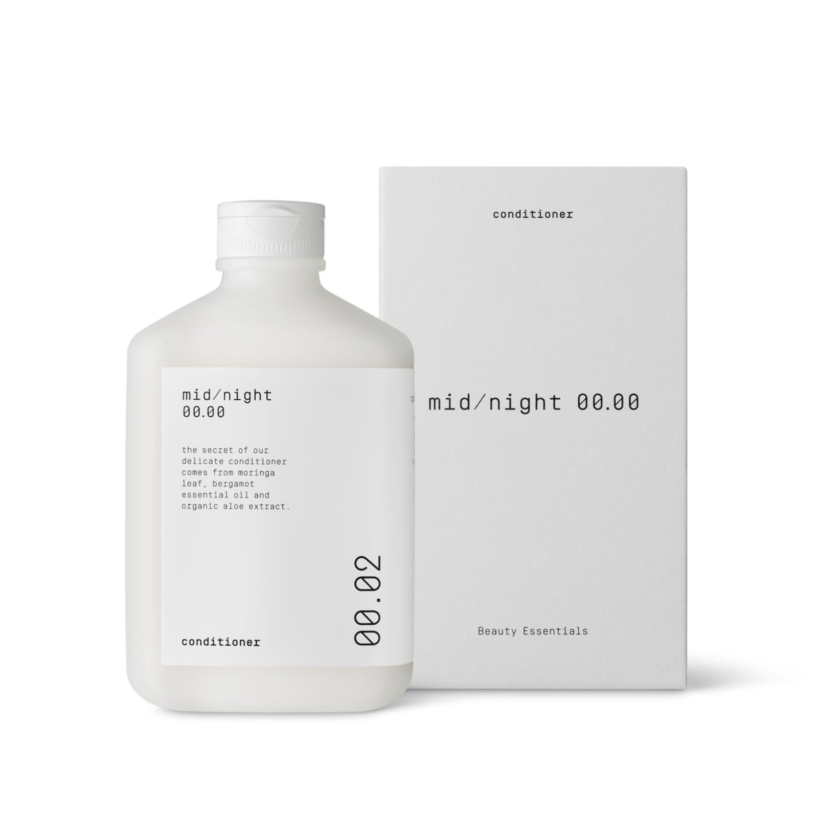 Midnight 00.00 Conditioner 00.02 bottle and its box.