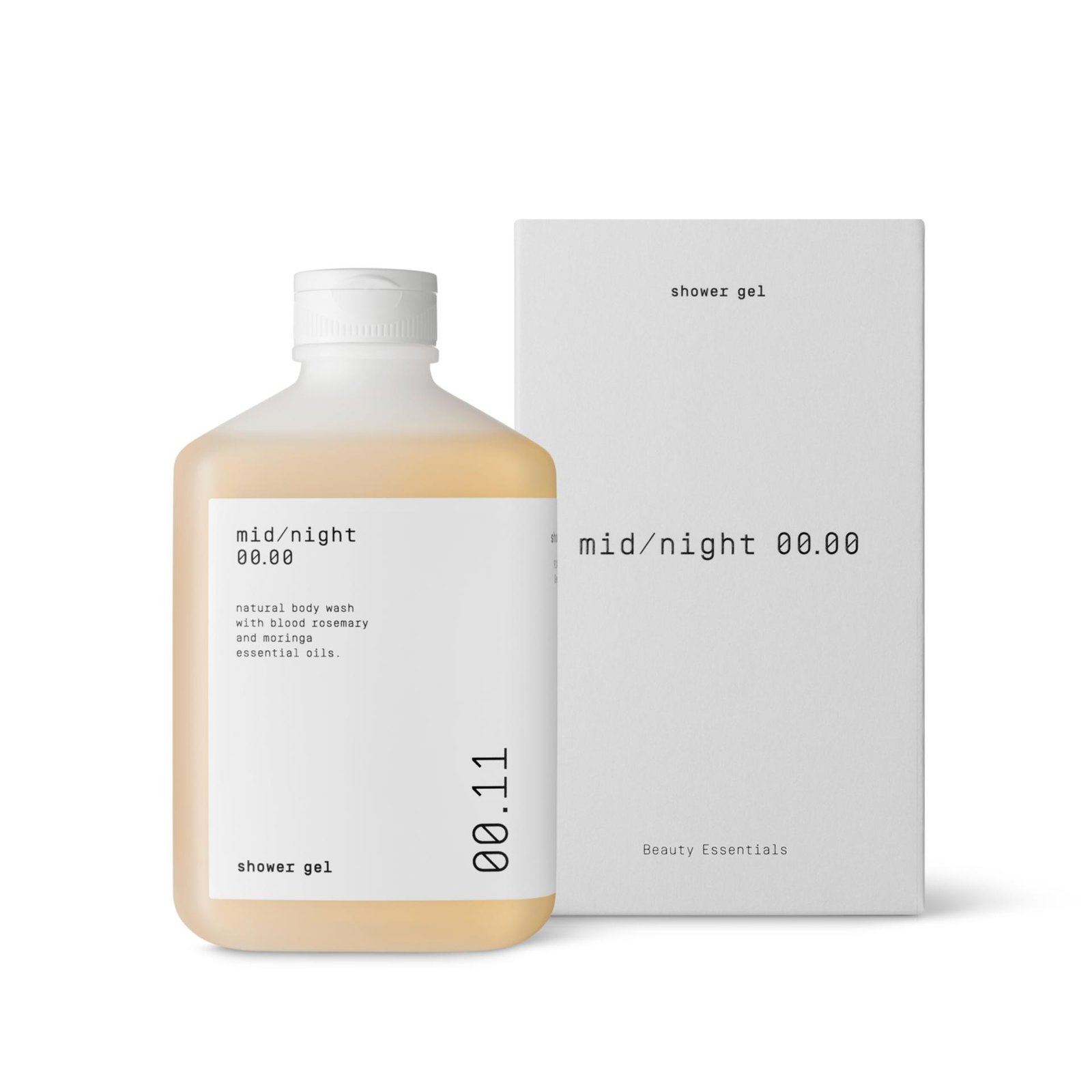 Midnight 00.00 Shower Gel 00.11 bottle and its box.
