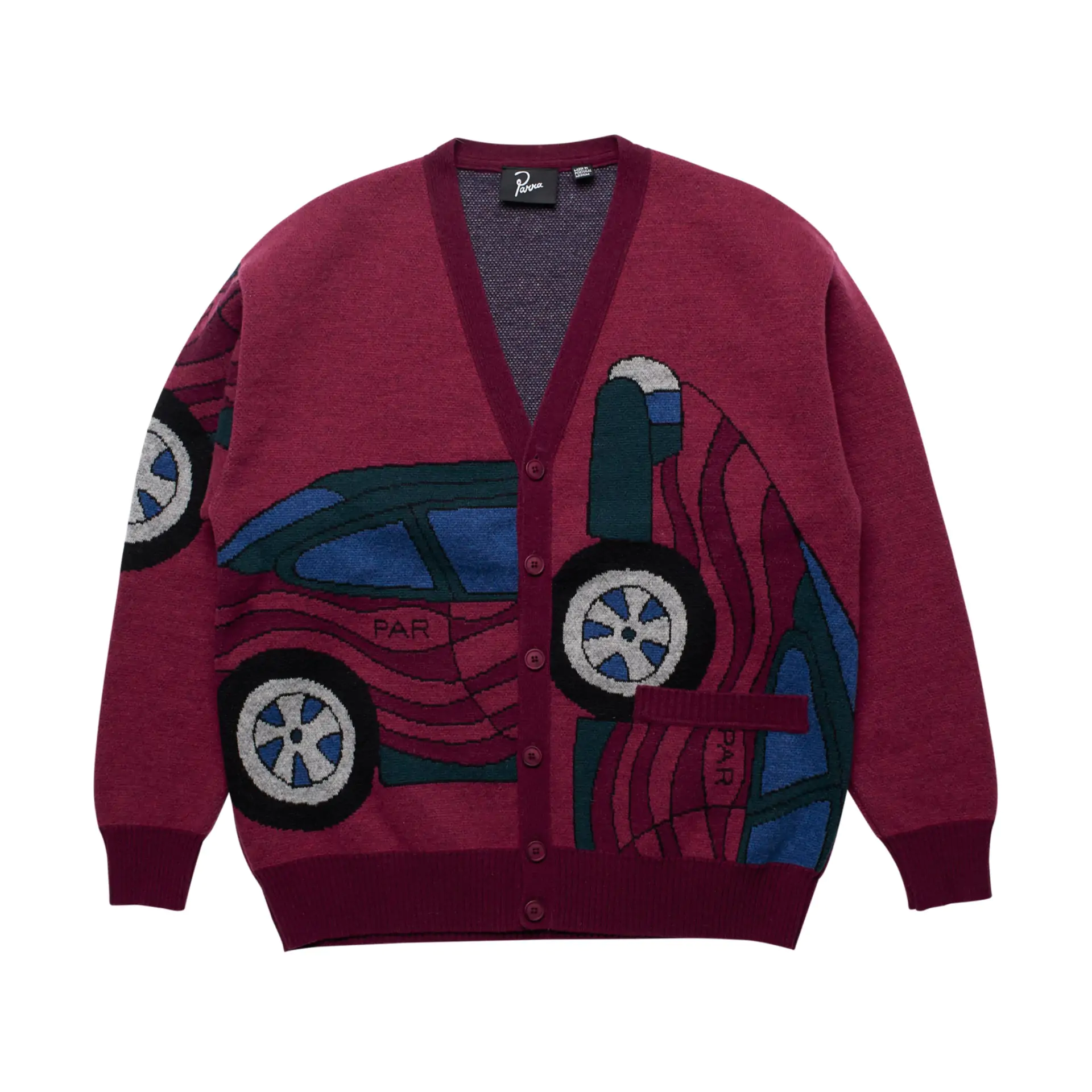 by Parra No Parking Knitted Cardigan Red front