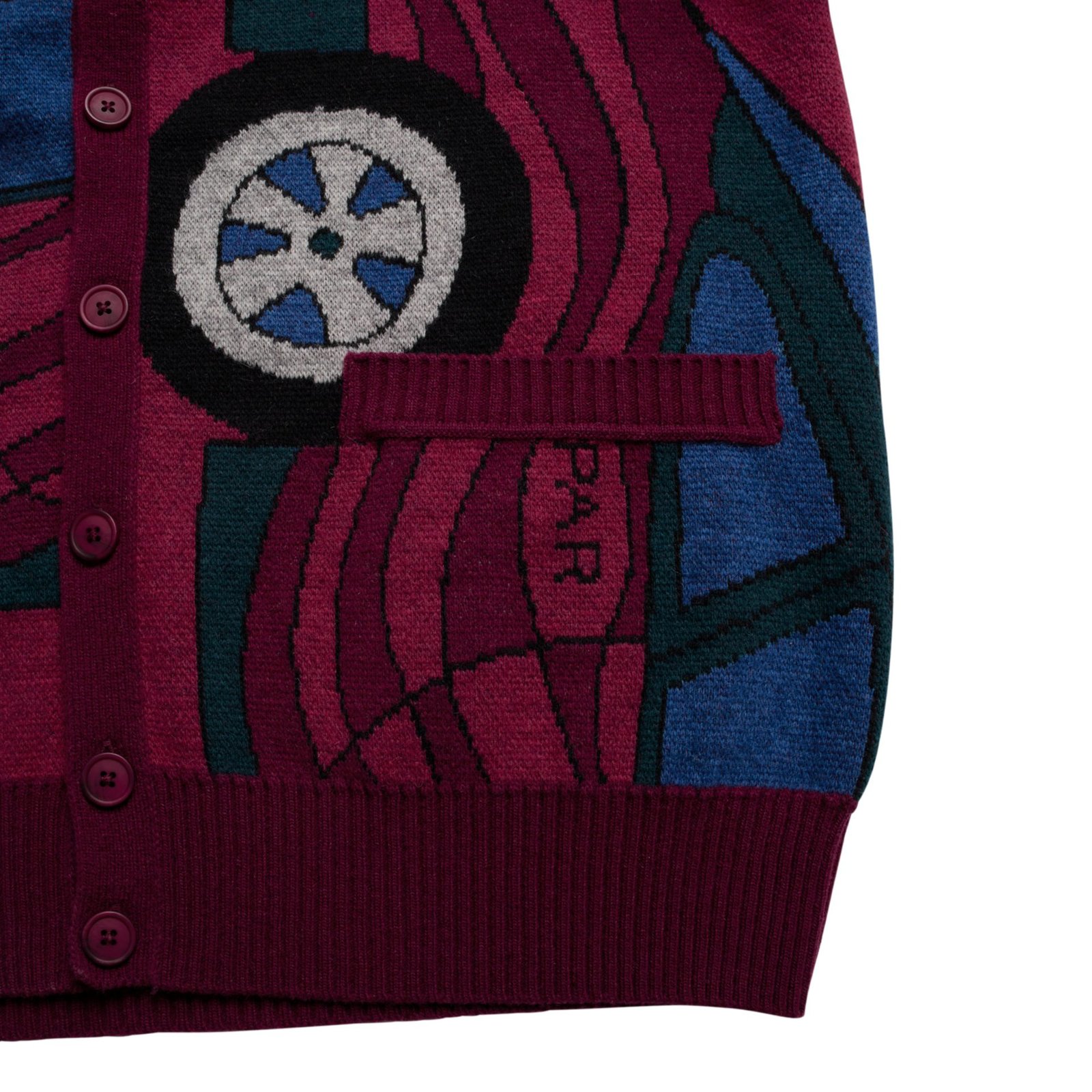 by Parra No Parking Knitted Cardigan Red pocket detail
