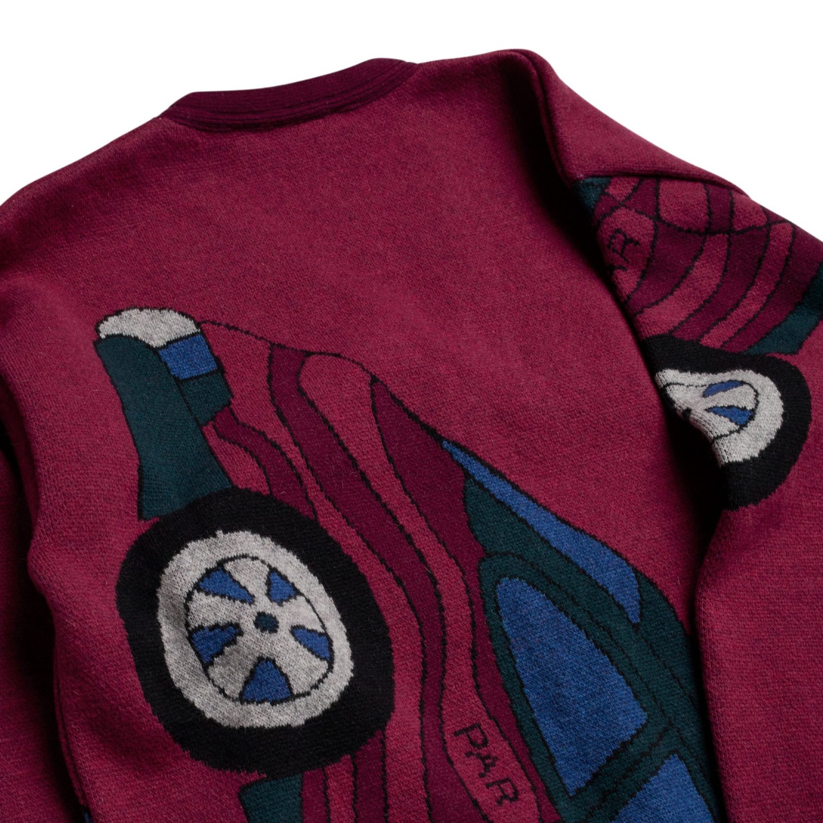 by Parra No Parking Knitted Cardigan Red knitting detail.