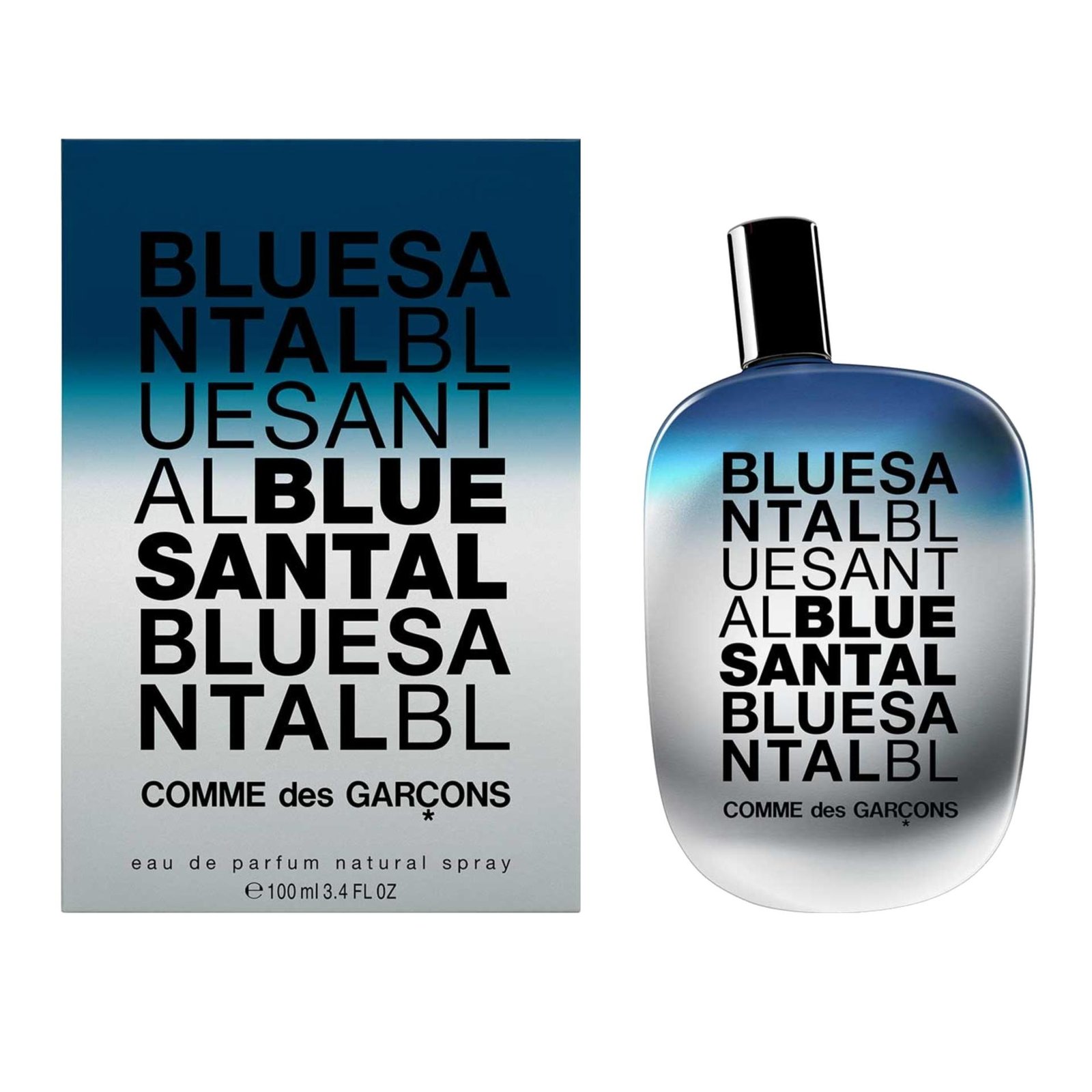 Comme des Garçons Blue Santal bottle and its box.