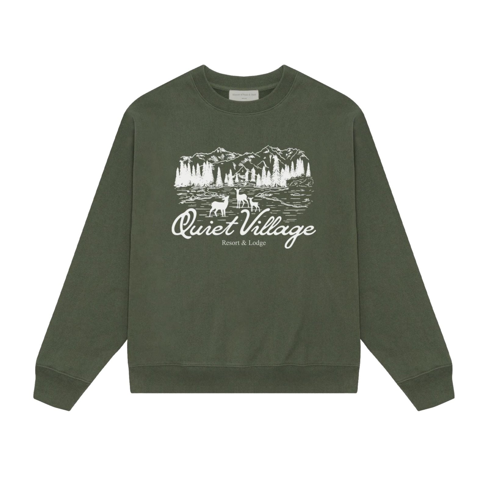 Museum of Peace & Quiet Quiet Village Sweatshirt over a white background