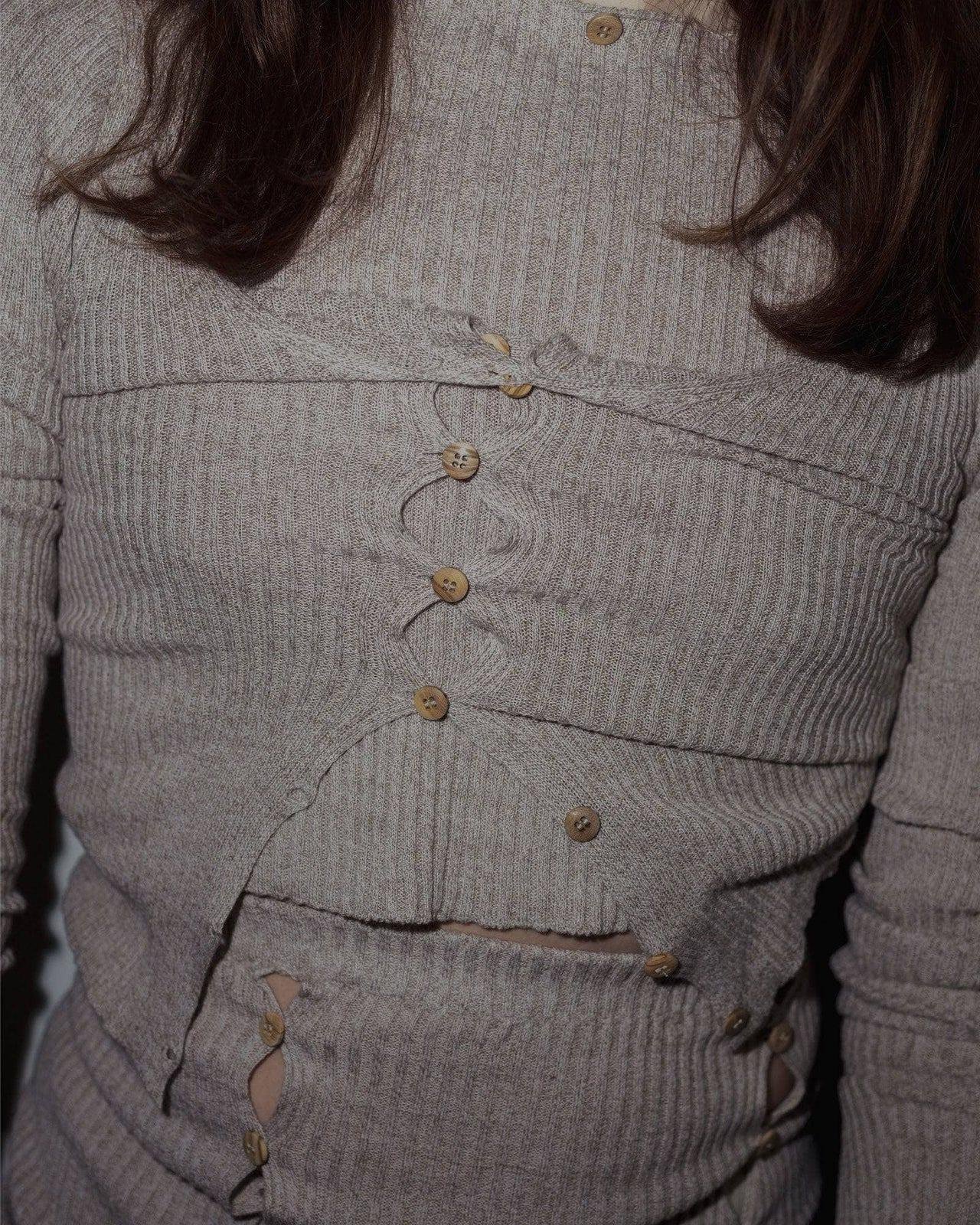 Baserange Birgi Cardigan close up on a model