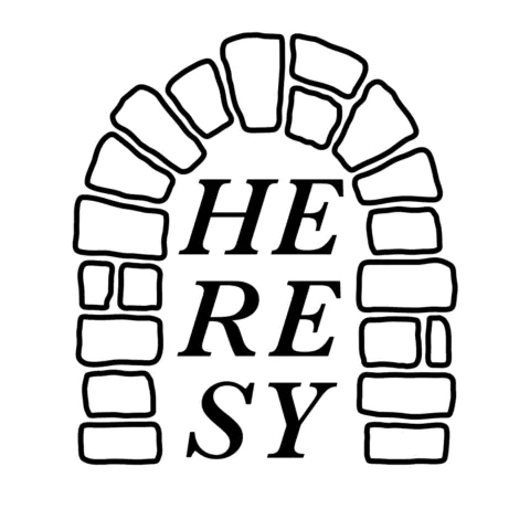 Heresy logo in a white background