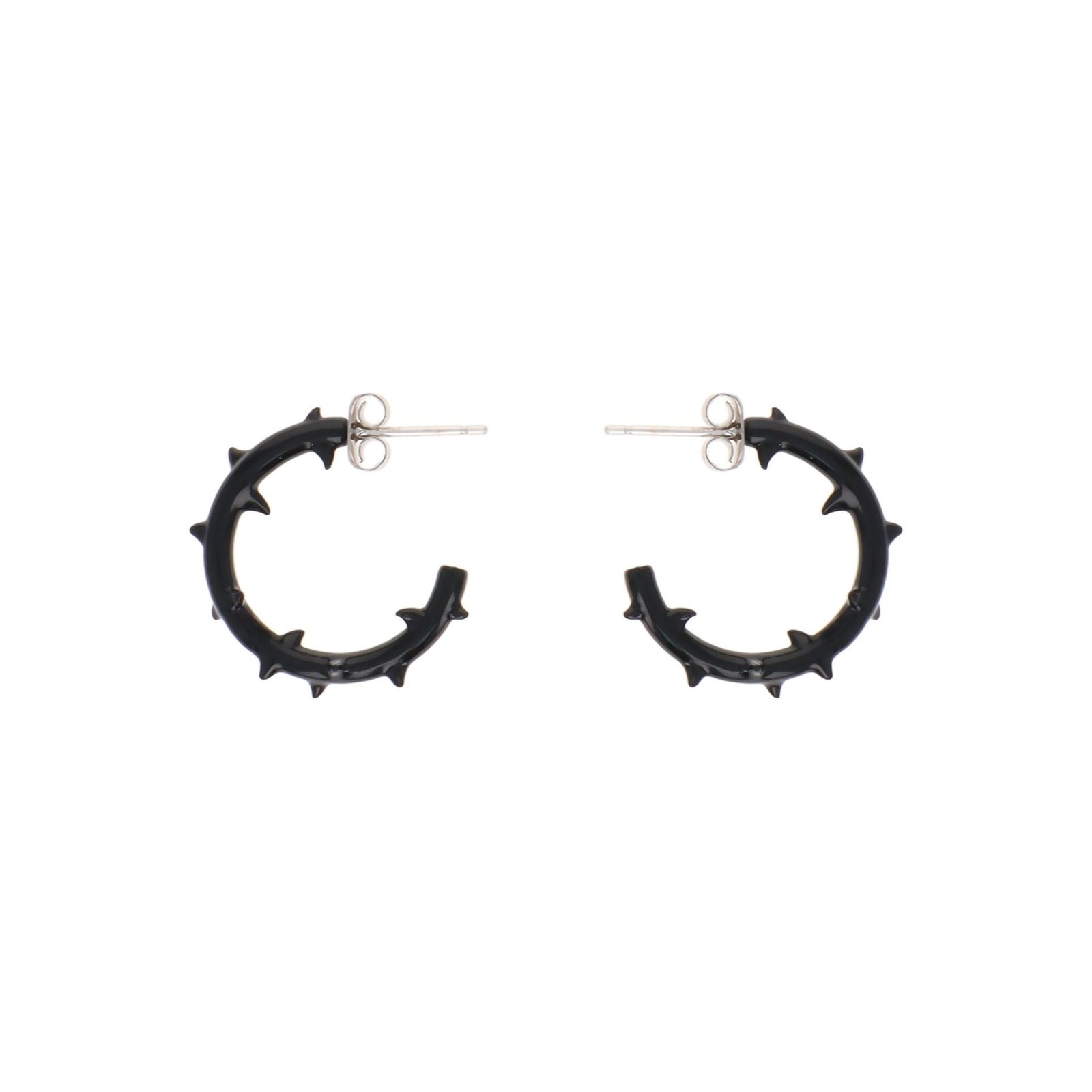 Justine Clenquet Hirschy Earrings in black on a white background.