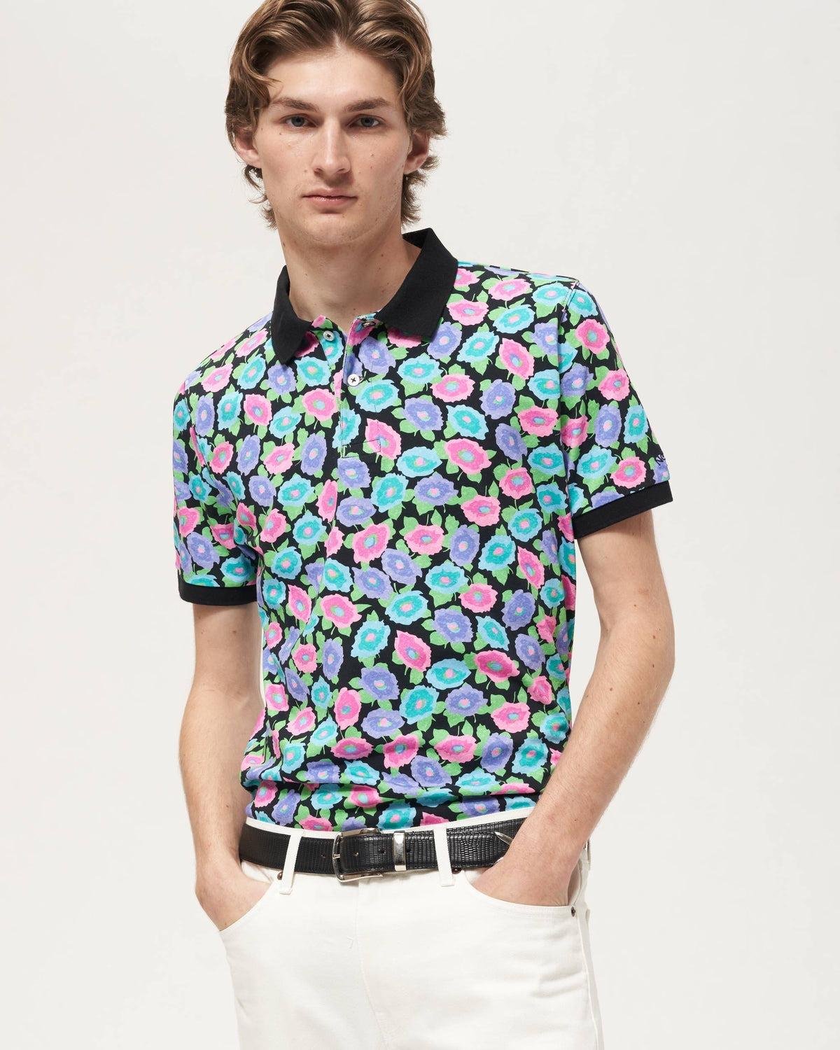 Model wearing the Noah Floral Polo
