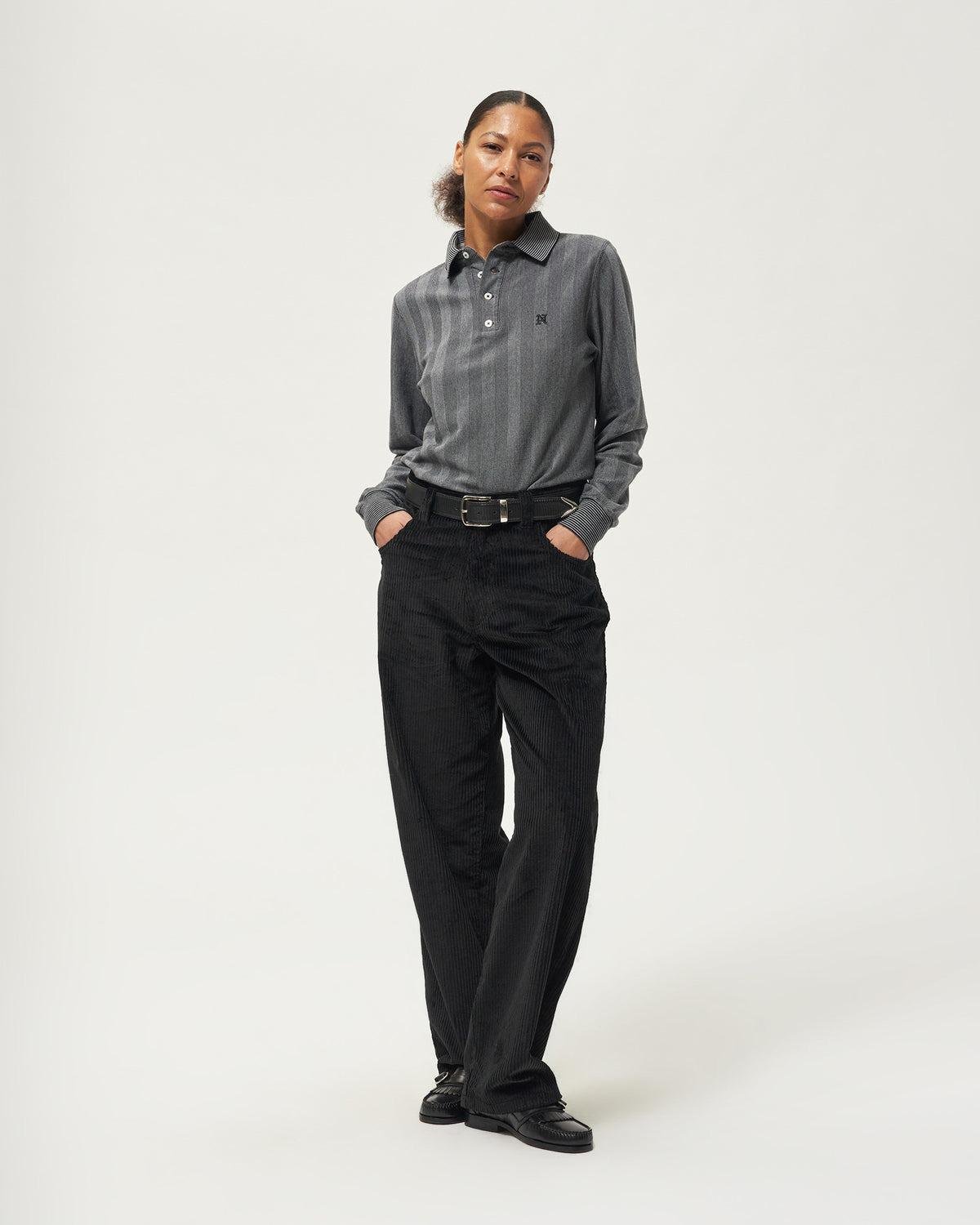 Female model using the Noah Jacquard Longsleeve Polo