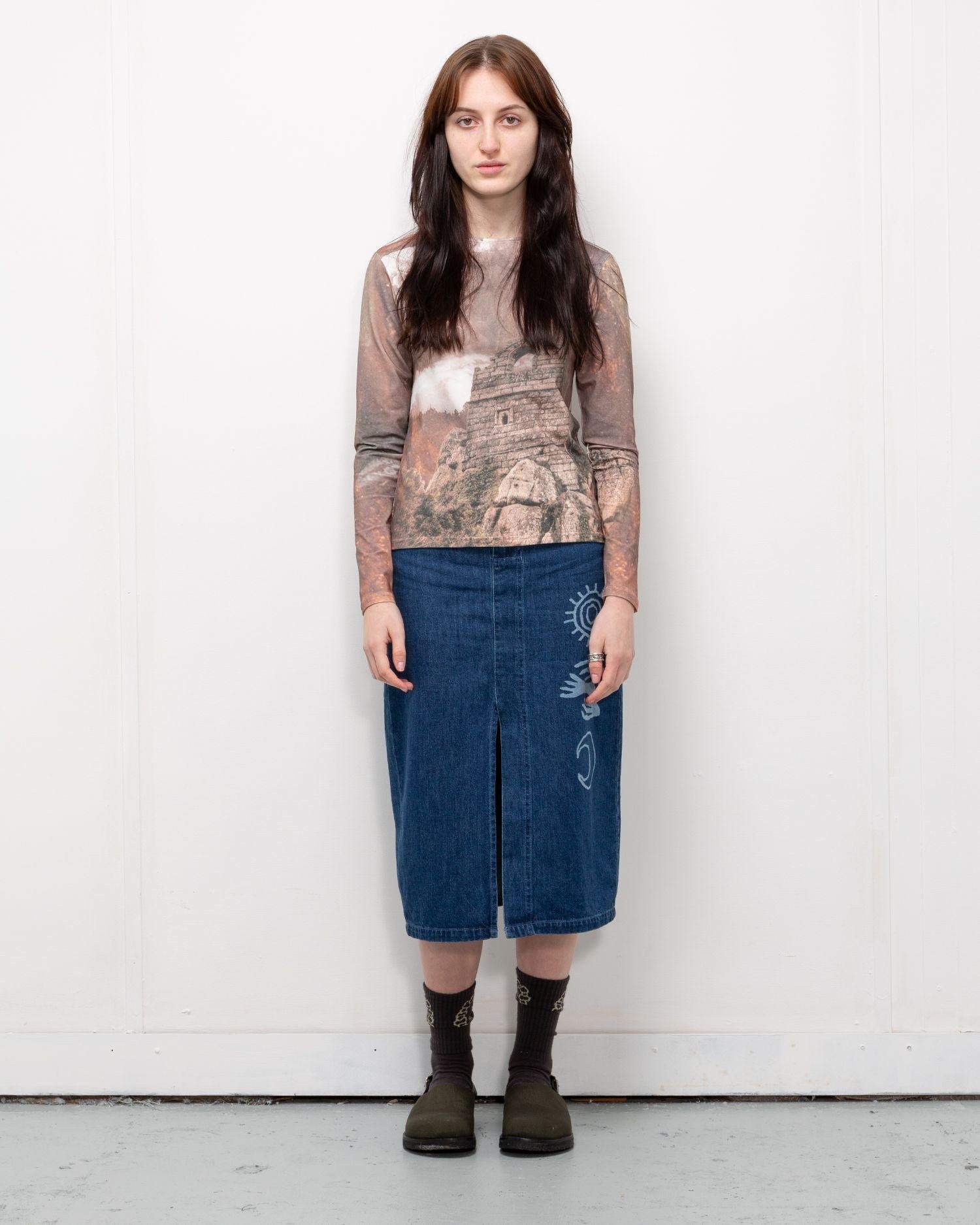 Person wearing the Heresy Ruins Top from the front.