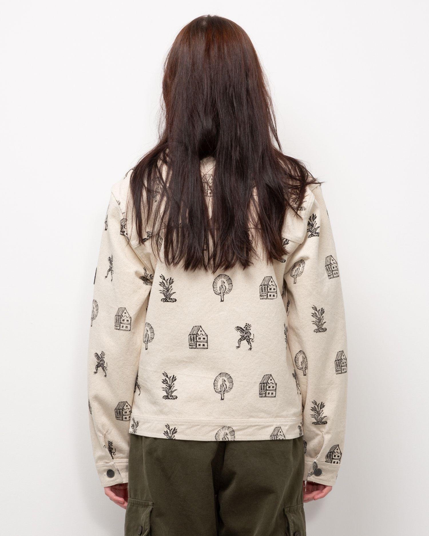 Person wearing the Heresy Woodcut Jacket from the back.