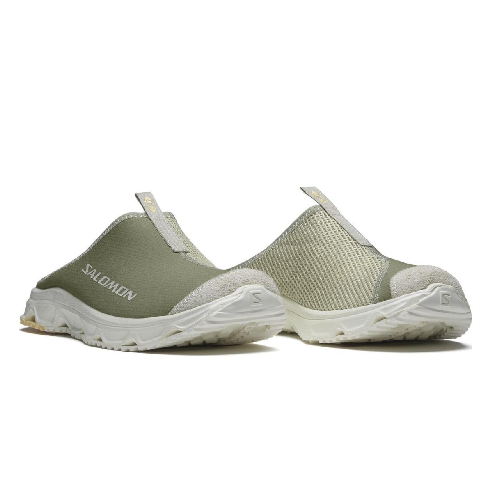 A pair of Salomon RX Slide 3.0 Suede – Tea/Alfafa from the front
