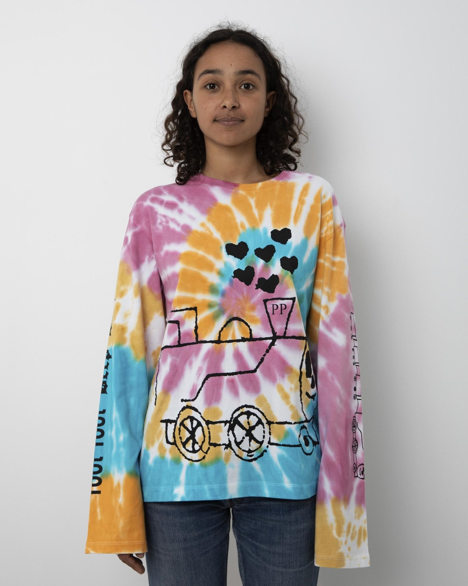 Model wearing the Public Possession Toot Toot Beep Beep Longsleeve from the front