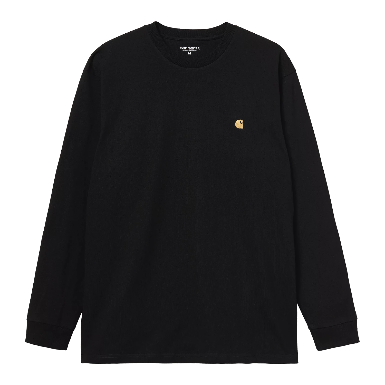 Carhartt WIP Long Sleeve Chase T-Shirt Black front view in a white background