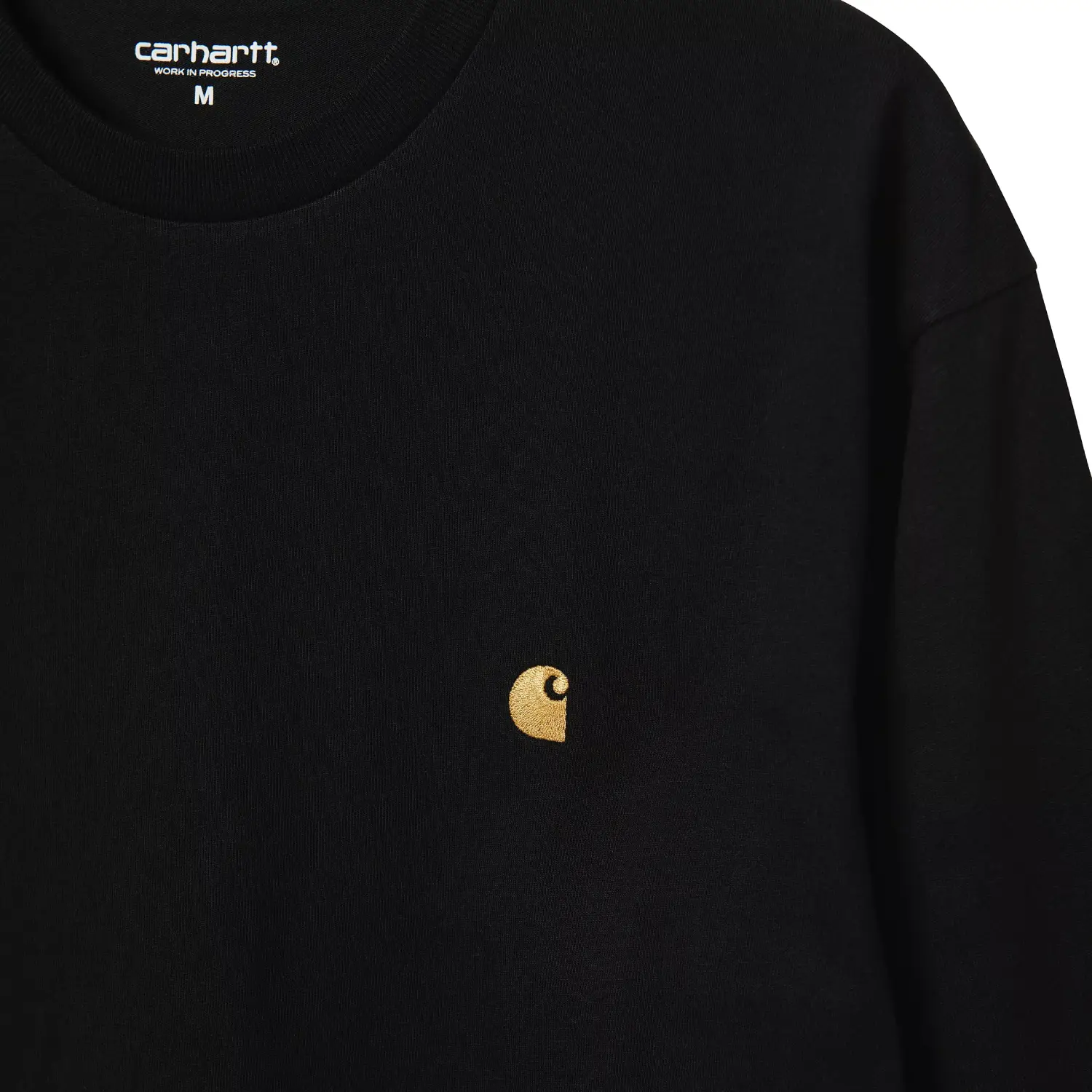 Carhartt WIP Long Sleeve Chase T-Shirt Black logo detail in a white background