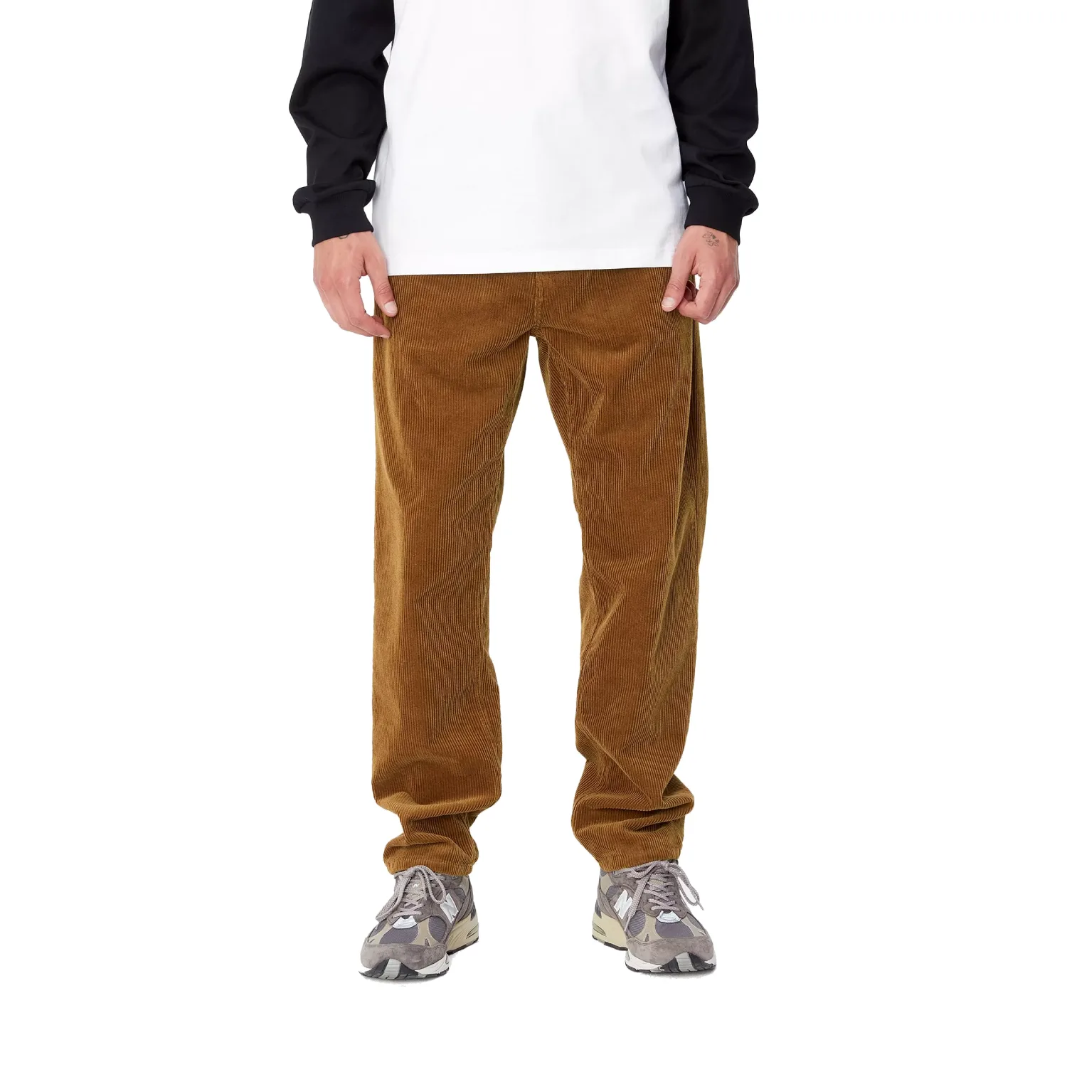 Carhartt WIP Newel Pant Corduroy Deep Brown front view on model in white background