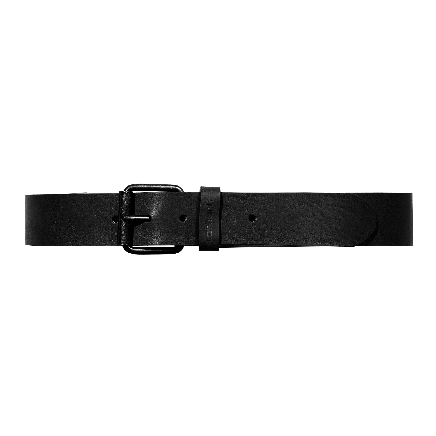 Carhartt WIP Script Belt Black Buckle detail in a white background