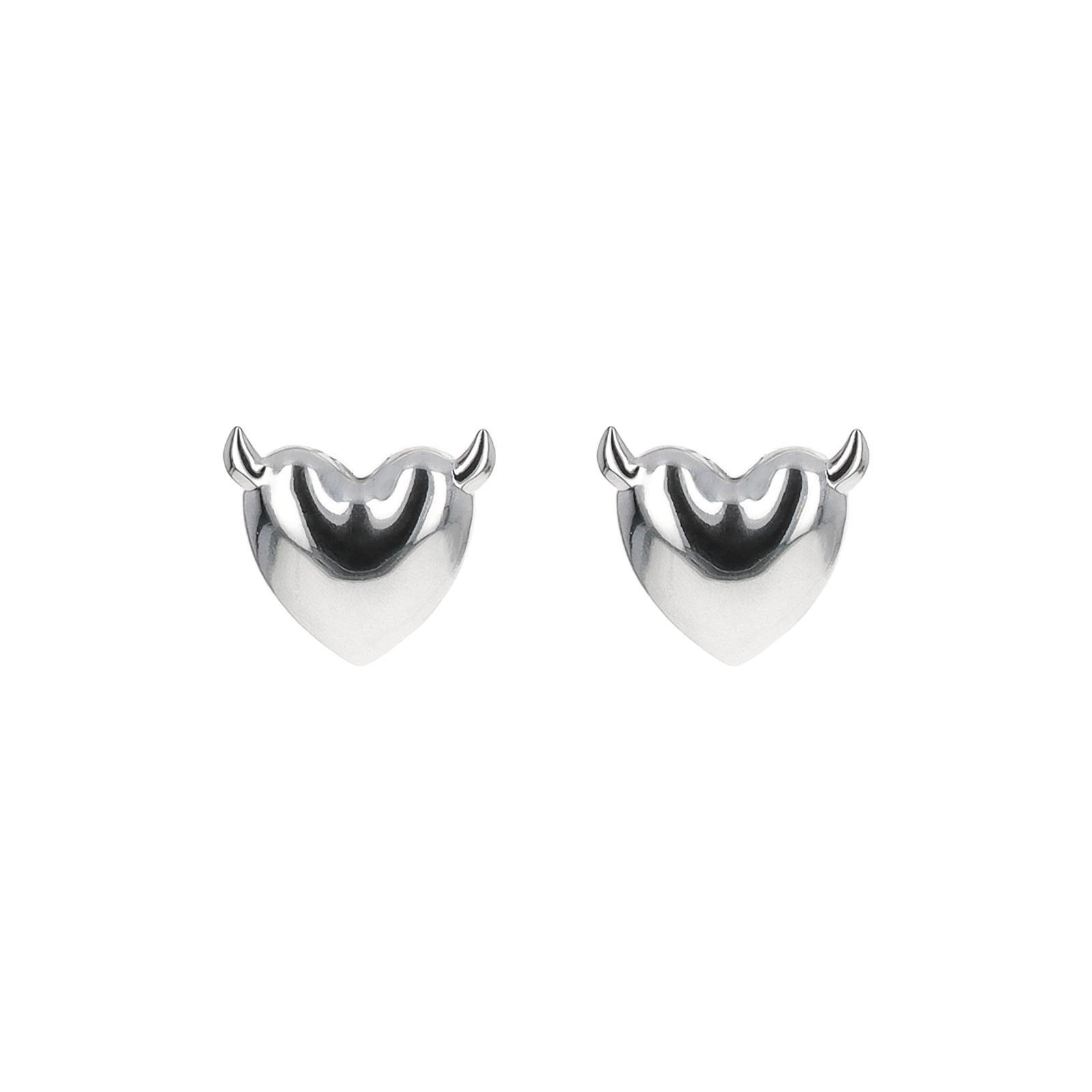 Justine Clenquet Devil Earrings Palladium over a white background