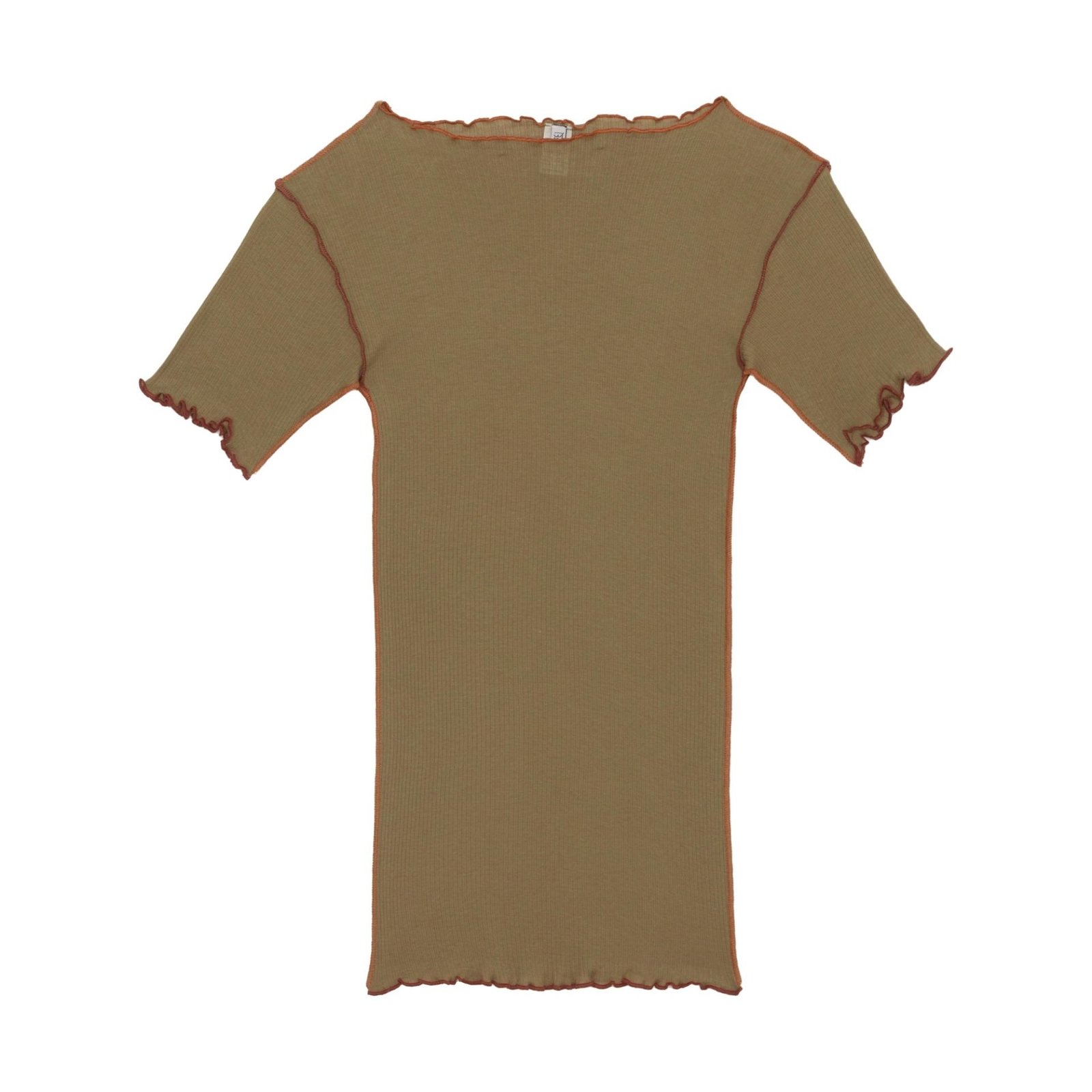 Baserange Vein Tee Jade Brown from the front.