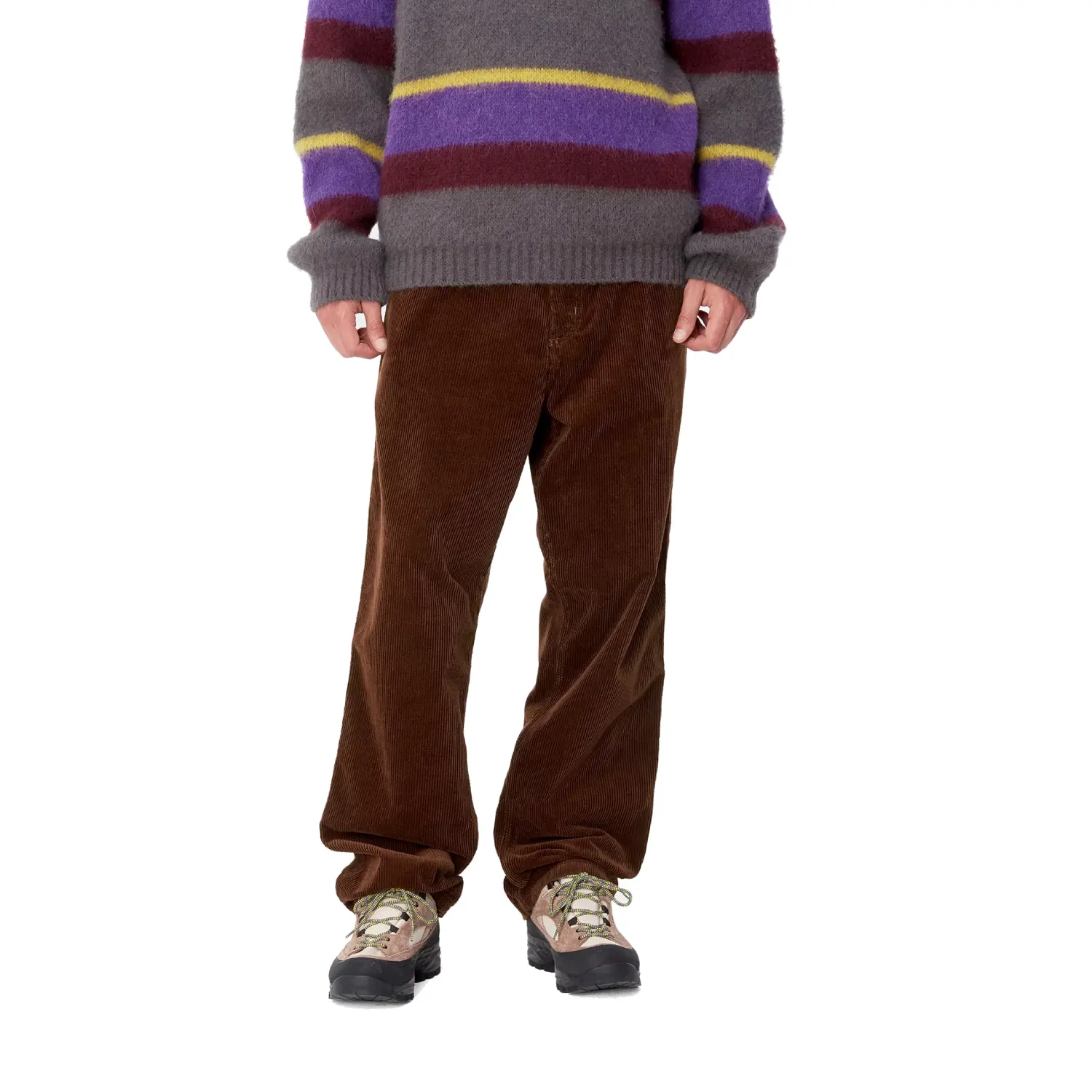 Carhartt WIP Simple Pant Corduroy Offroad Brown on model front view in white background