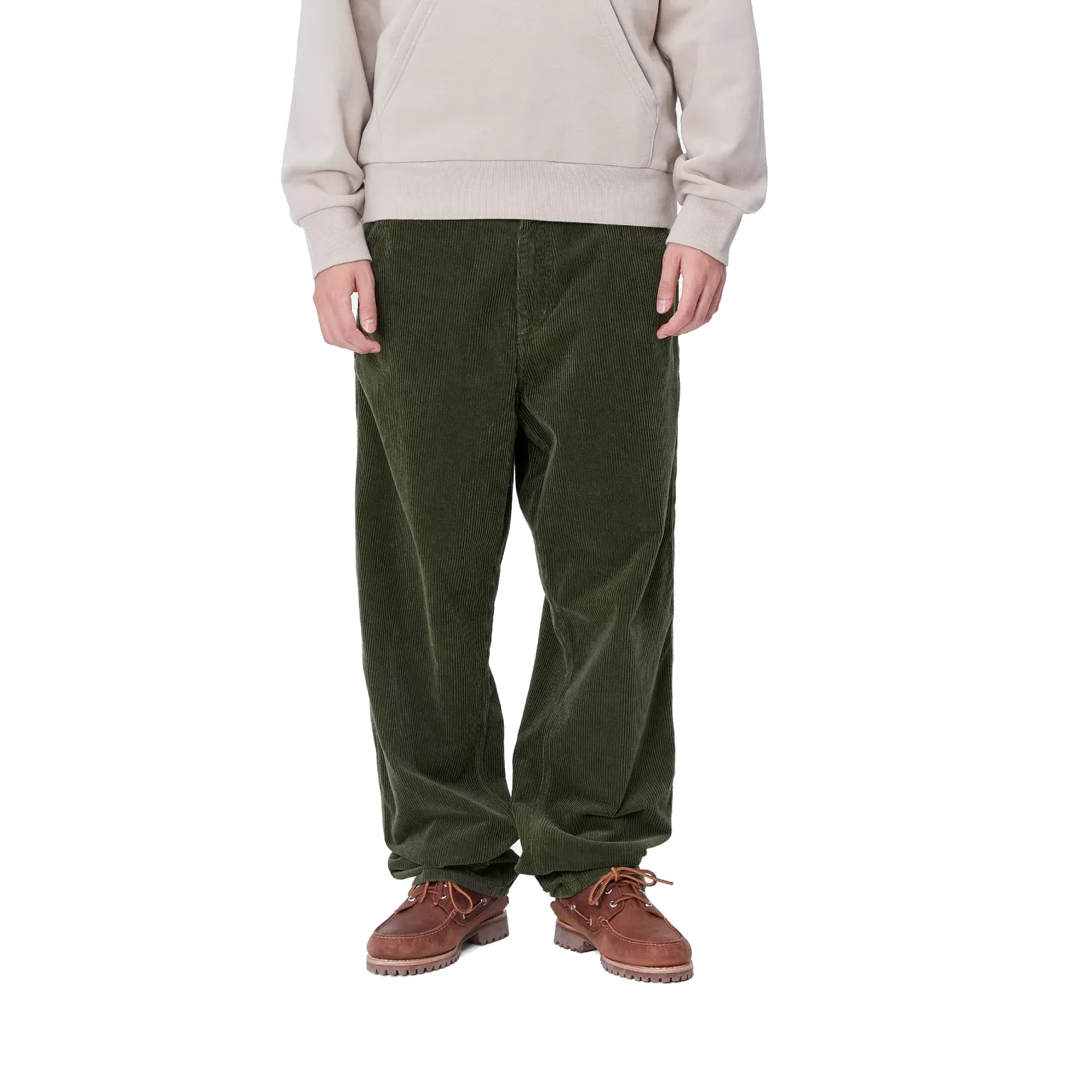 Carhartt WIP Simple Pant Corduroy Tarragon Green front view on model in white background