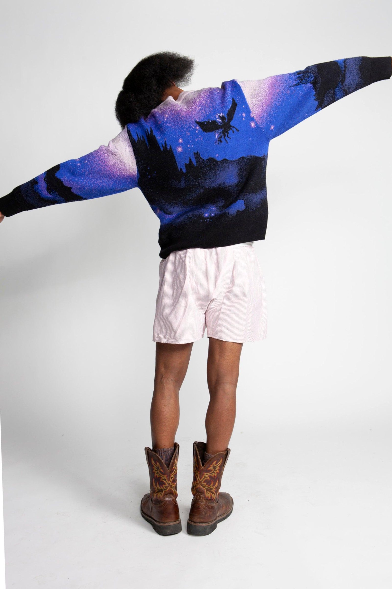 Person wearing the Aries Pegasus Knit from the back.