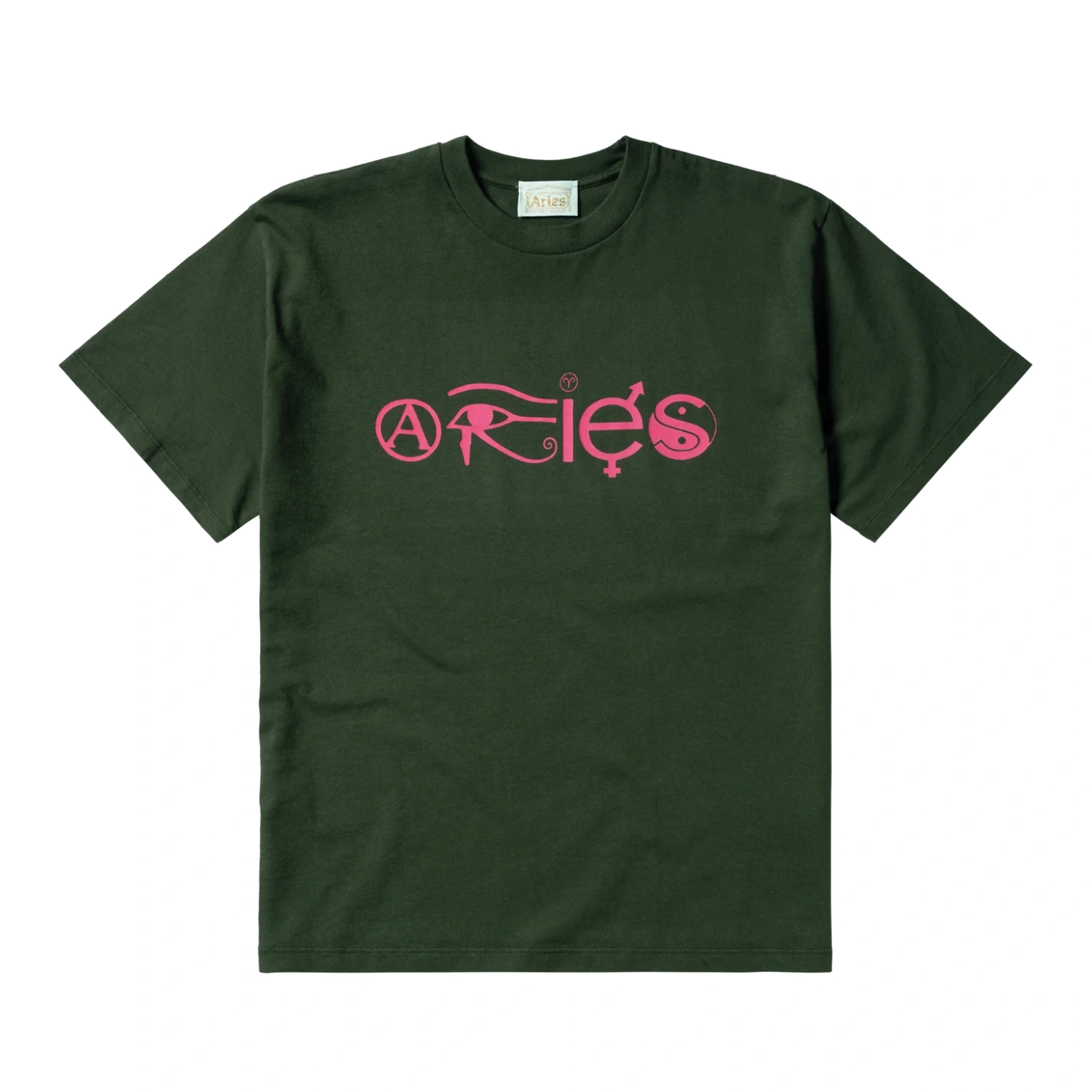 Aries Coexist Tee Forest Green front view in a white background