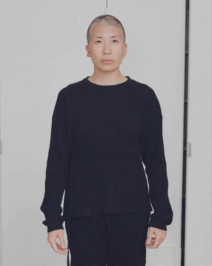 Baserange Shaw Long Sleeve Black front view on model