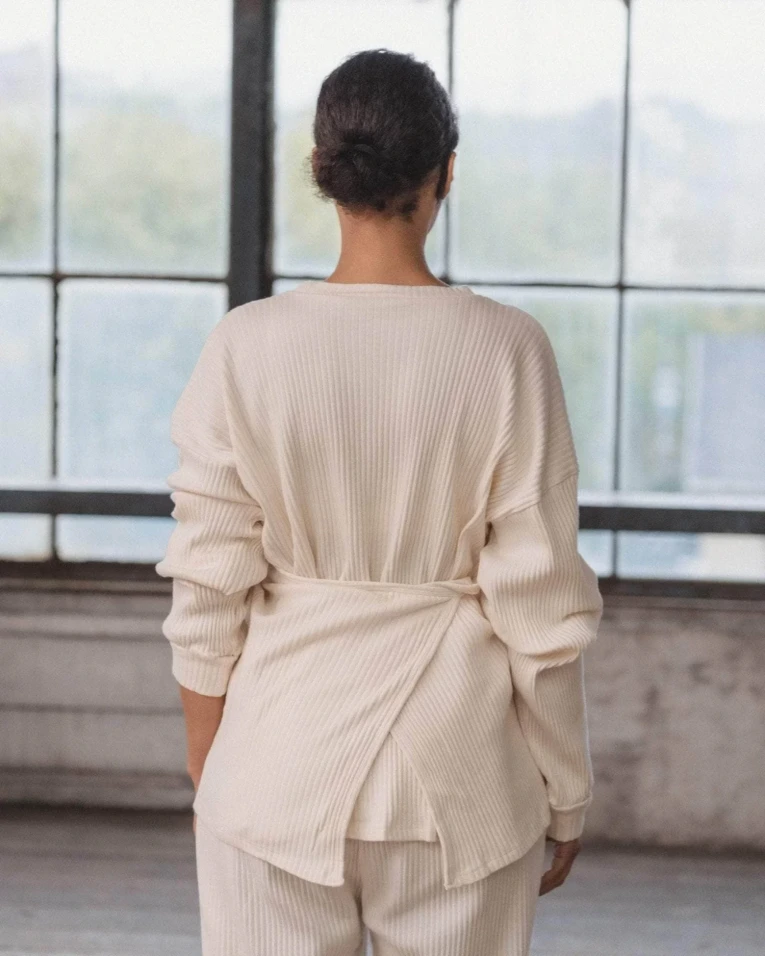 Baserange Shaw Long Sleeve Off-White back view on model