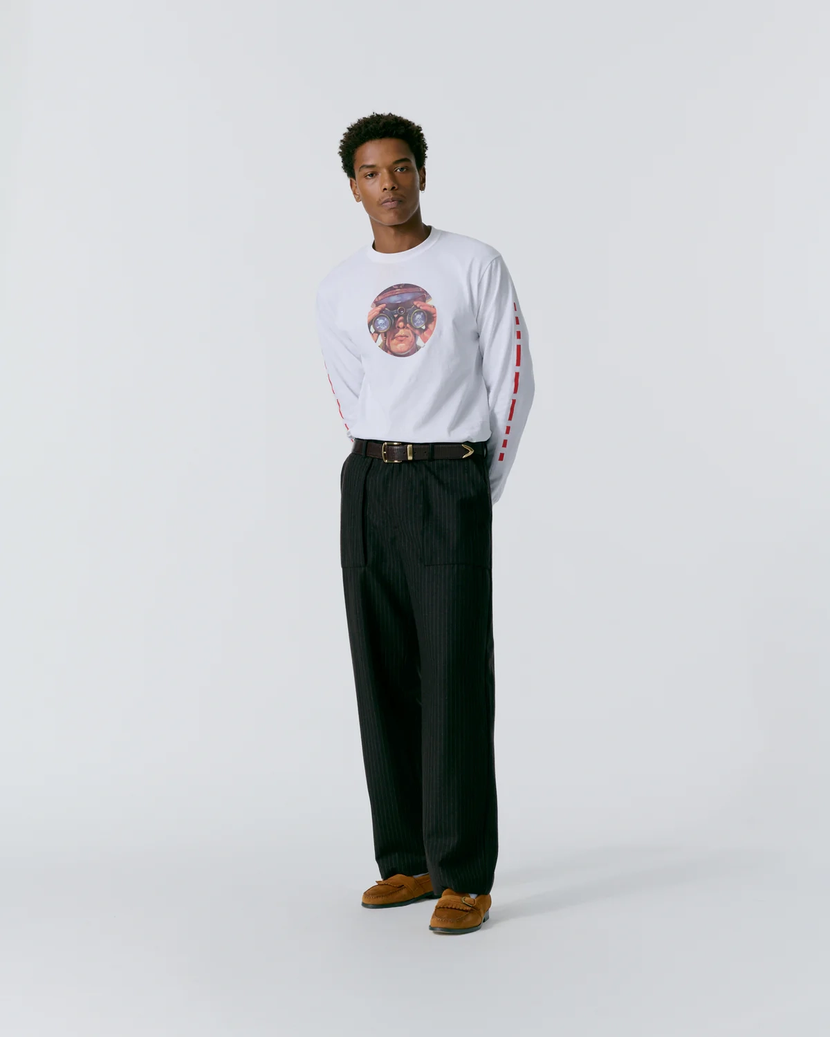 Noah SOS Long Sleeve Tee White front view on model