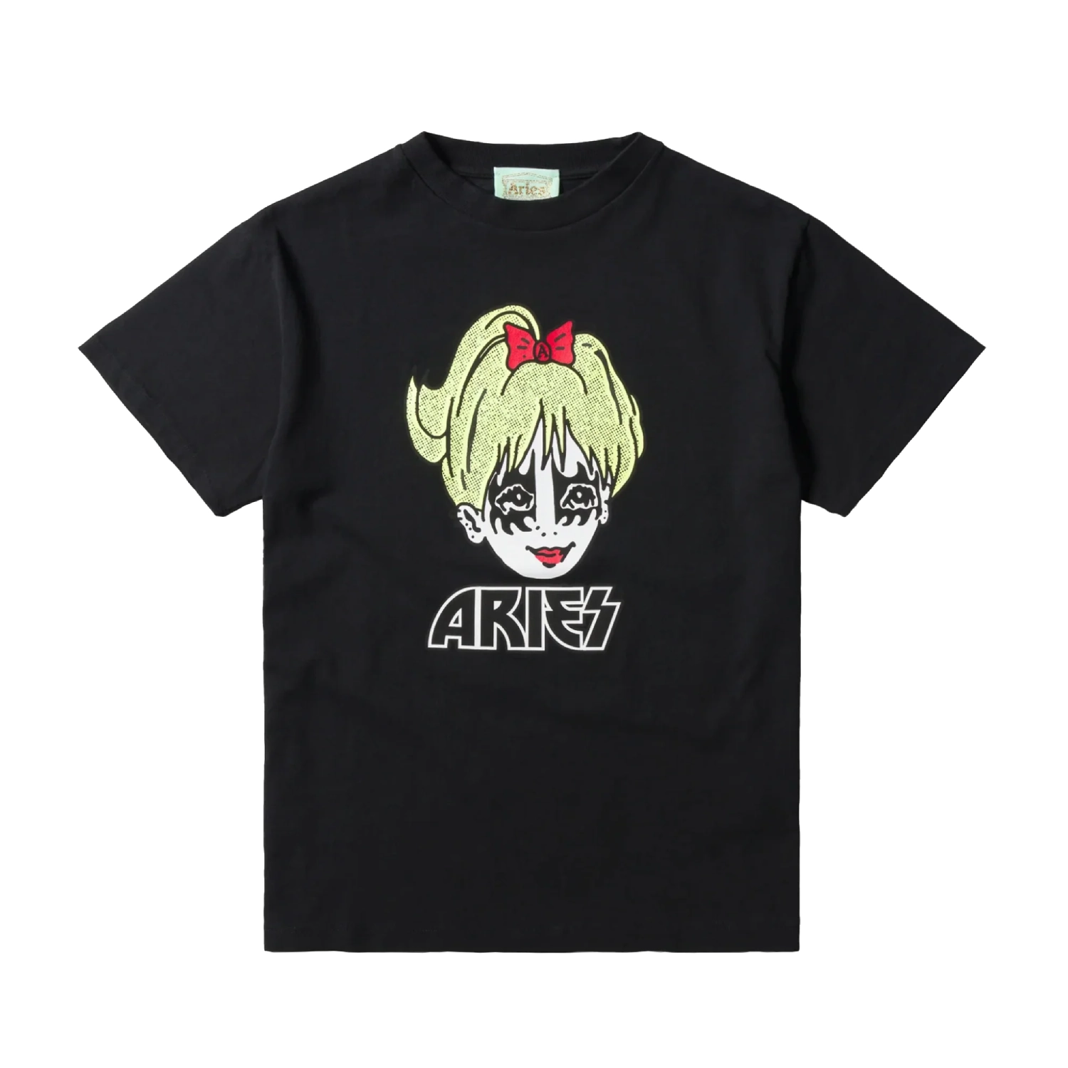 Aries Kiss T-Shirt Black front view in a white background