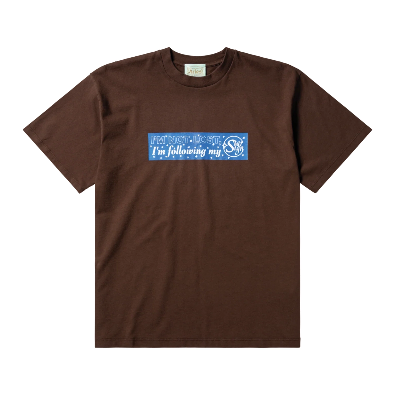 Aries Follow Your Starsign Tee Brown front view in a white background