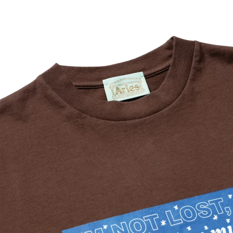 Aries Follow Your Starsign Tee Brown front view collar detail in a white background