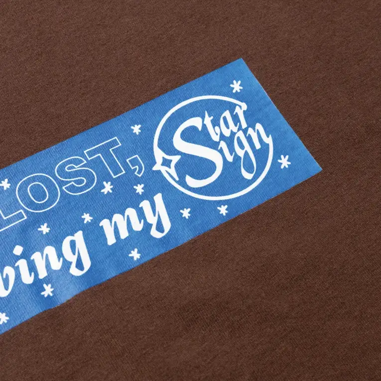 Aries Follow Your Starsign Tee Brown front view print detail in a white background