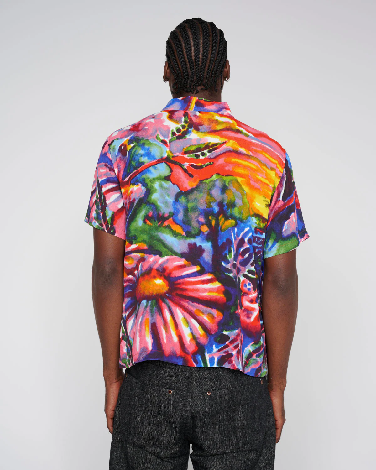 Brain Dead Forgotten Forest Short Sleeve Button Up Shirt back view on model