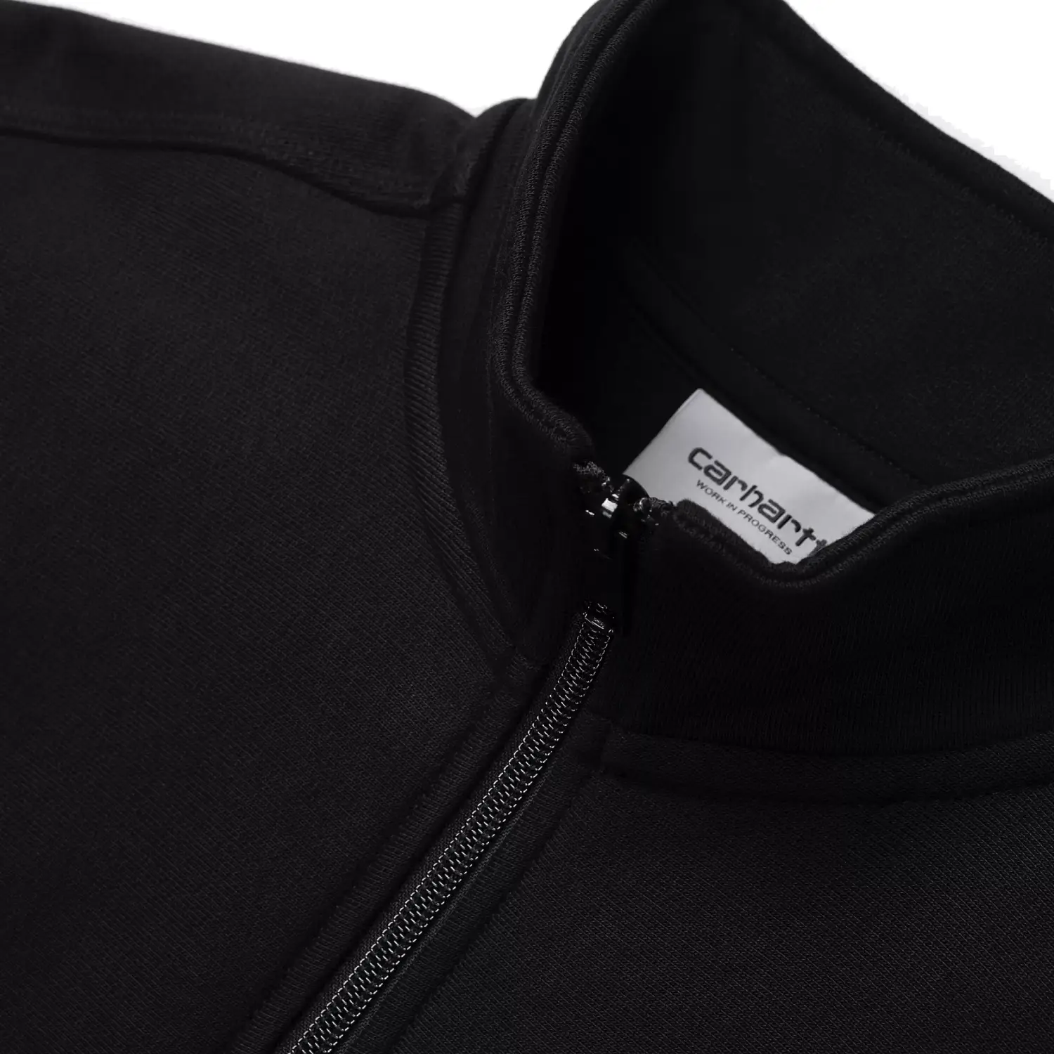 Carhartt WIP American Script Half Zip Sweat Black detail view in a white background
