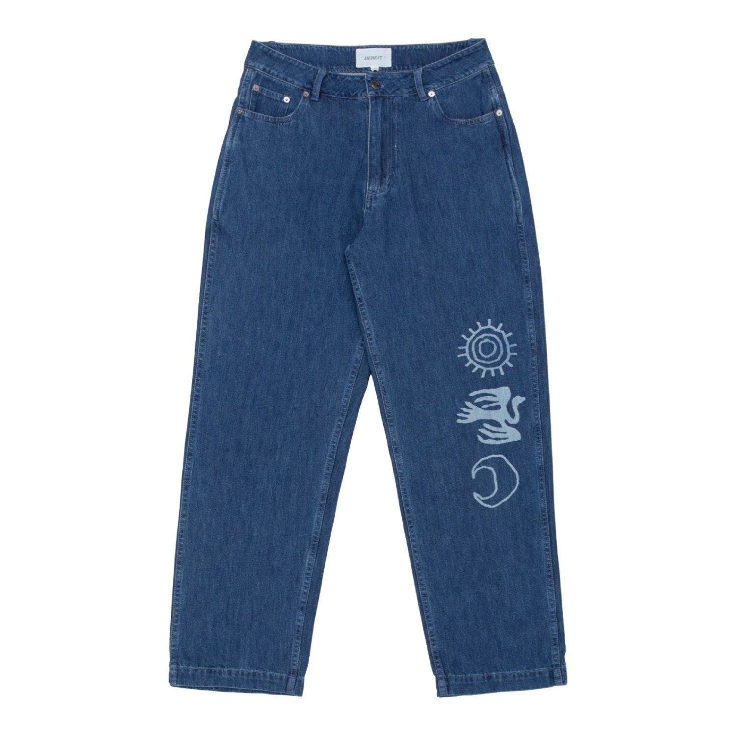 Heresy Primitive Jeans front view in a white background