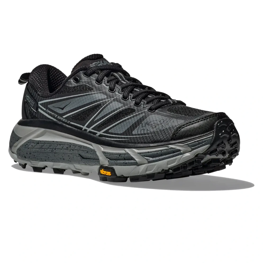 Hoka Mafate Speed 2 Black side view in a white background