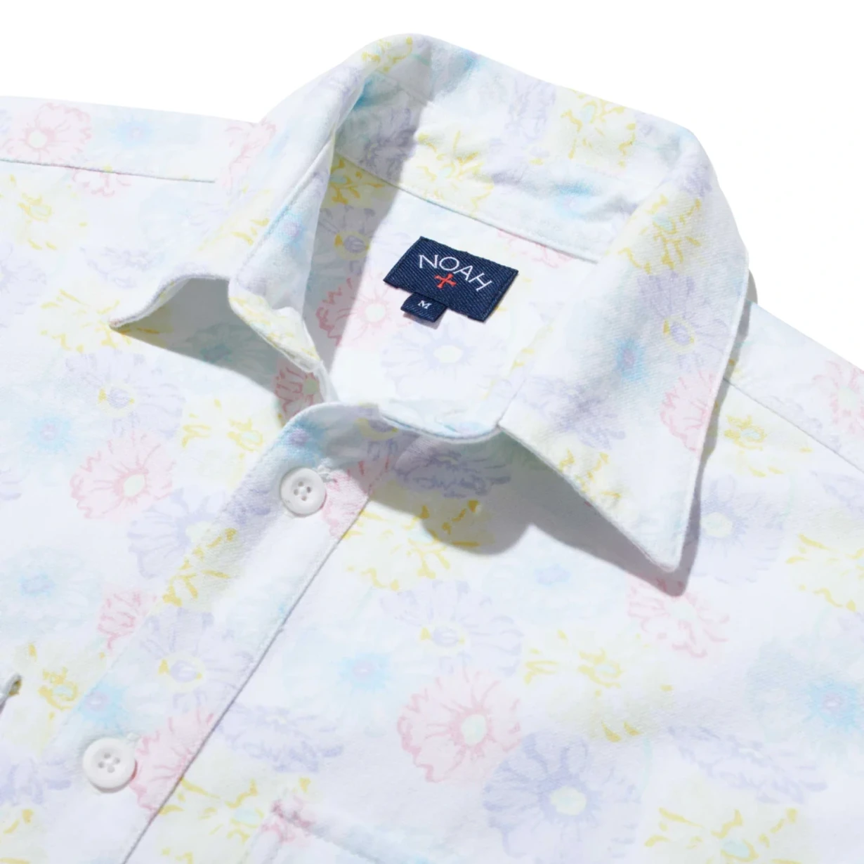 Noah Floral Print Shirt front view collar detail in a white background