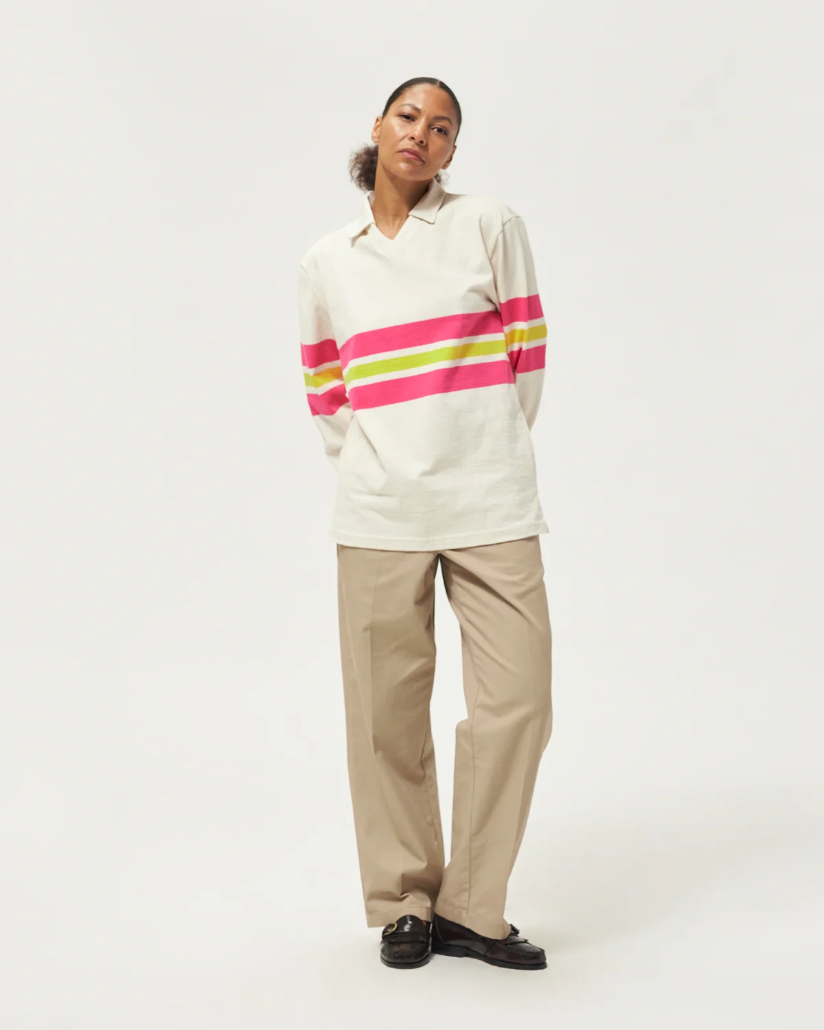 Noah Pitch Practice Top Ivory front view on model